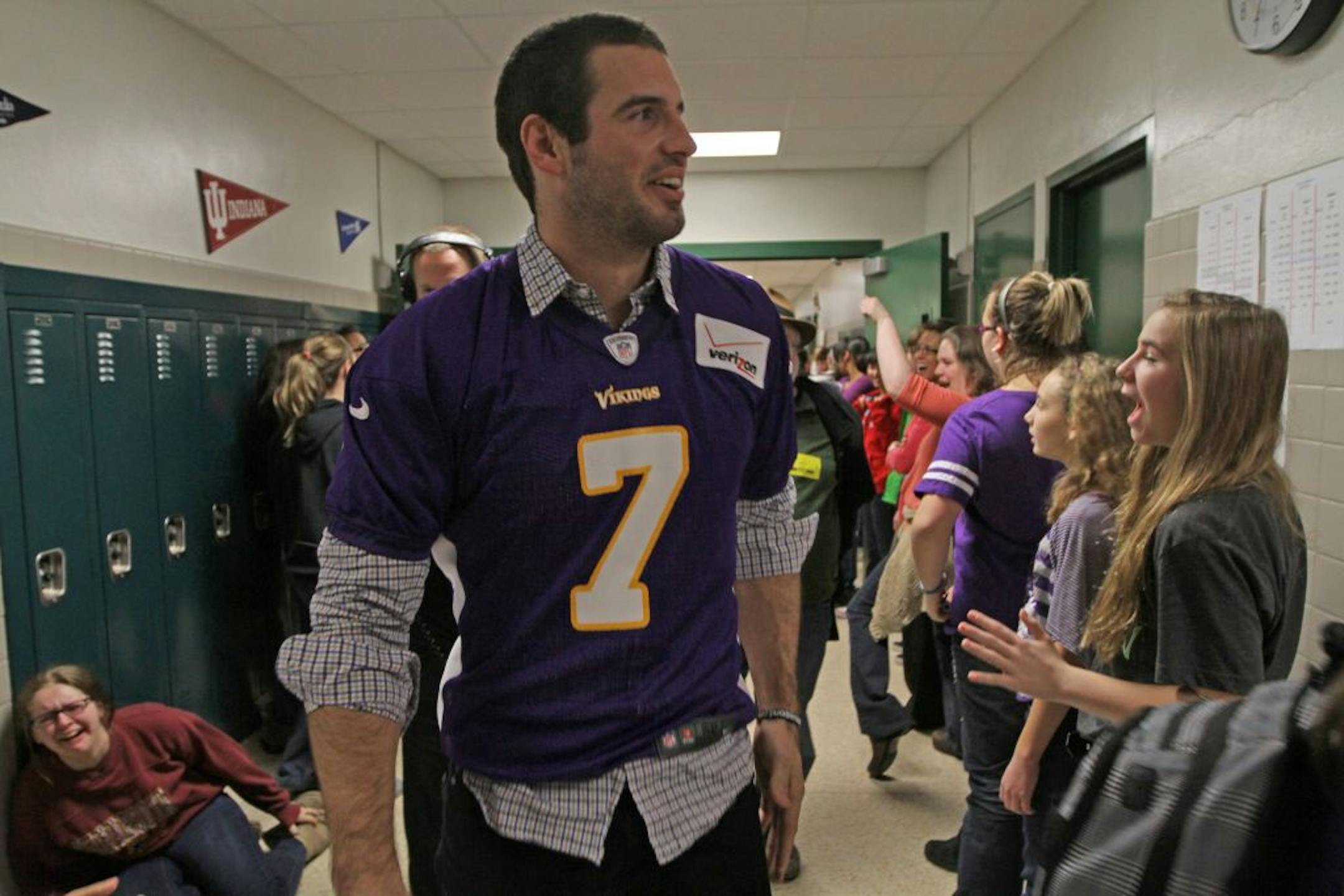 Christian Ponder during a school visit in St. Paul Park earlier this month.