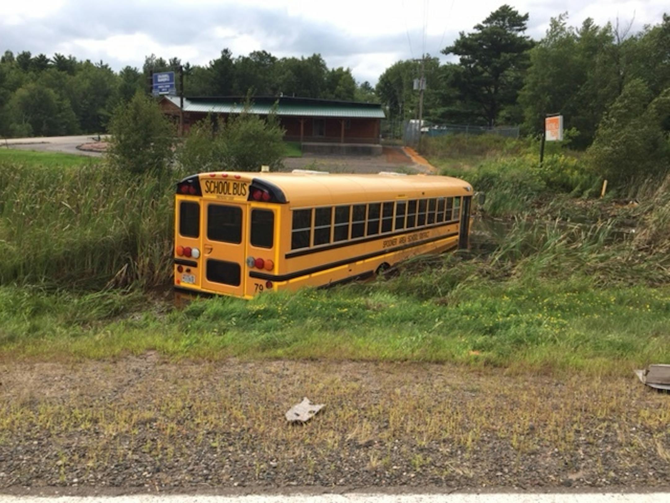 The bus carrying the Spooner HS volleyball team back from a scrimmage struck a car Saturday afternoon.