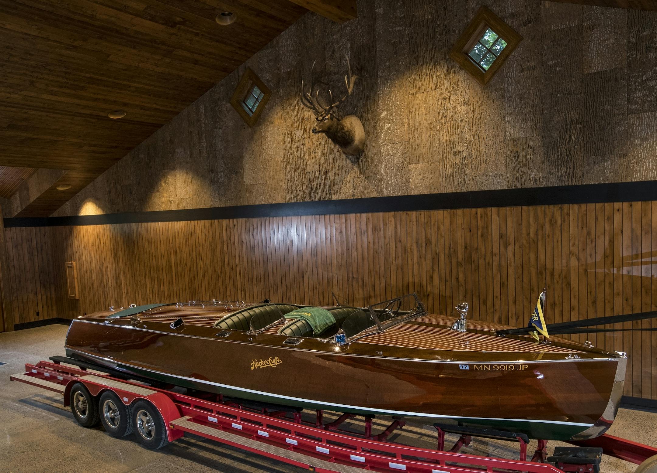 The Rebecca Paige a 1930 Hacker-Craft Triple Cockpit Runabout. The boat is part of a collection belonging to John Allen.