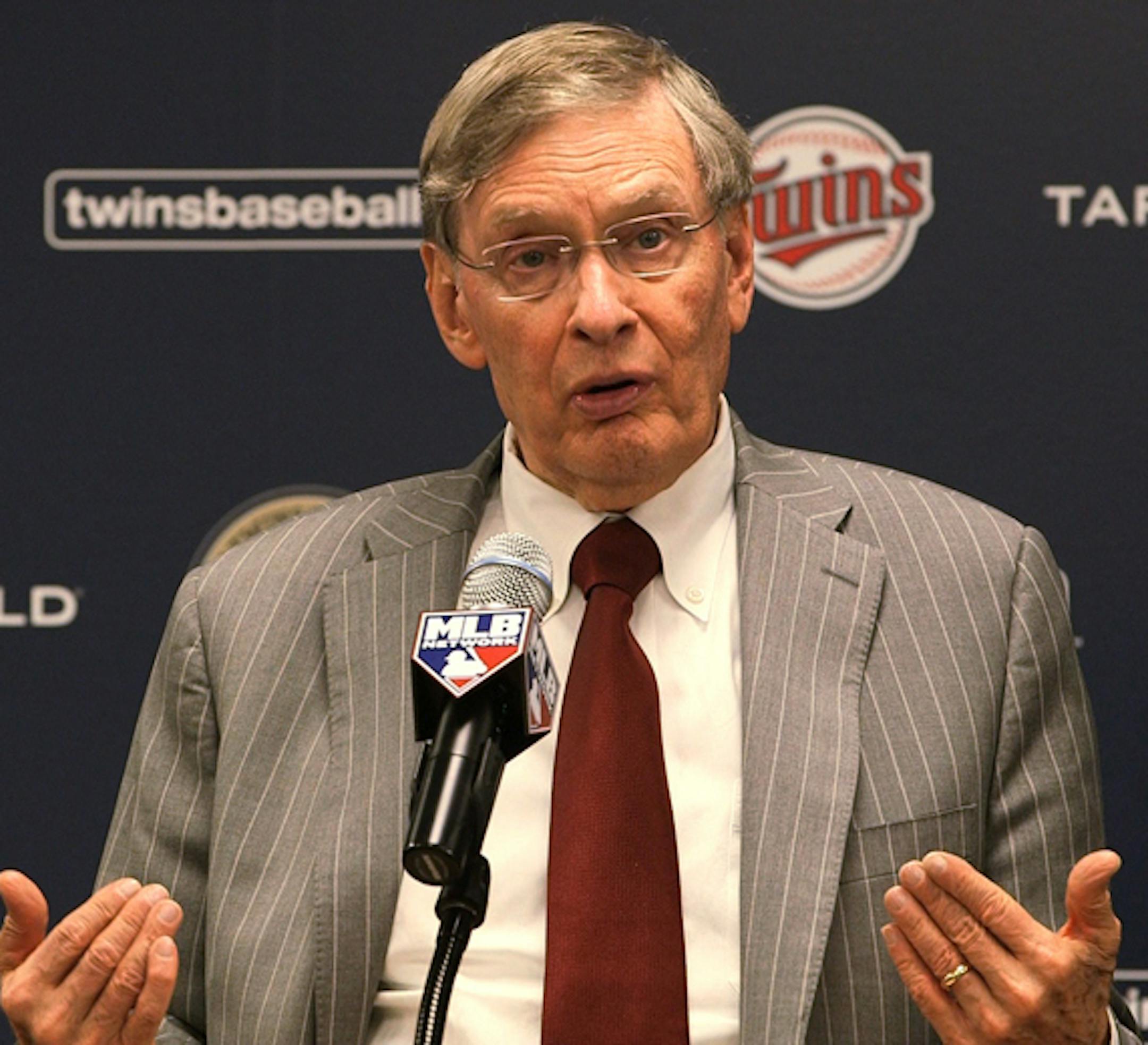 Baseball Commissioner Bud Selig spoke about the decision to suspend 13 players during a news conference Wednesday at Target Field.