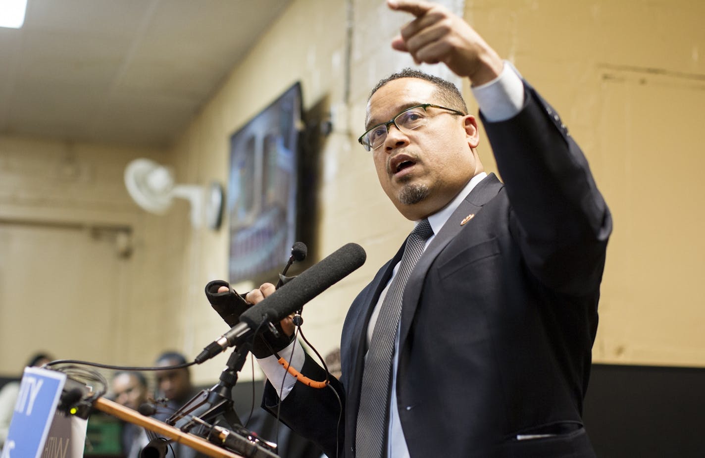 Keith Ellison (D-Minn.) calls for unity at a community meeting at the Islamic Civic Society of America Headquarters in Minneapolis December 14, 2015. The event gathered clergy from all faiths, law enforcement, and elected officials for the purpose of addressing the problem of Islamophobia and also supporting Muslims.