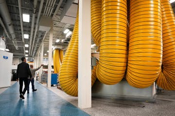 Aaron Parker and Jason Dow showed a testing facility Thursday, Oct. 27, 2022 Plymouth, Minn. Daikin Applied Systems, a leading commercial HVAC manufac