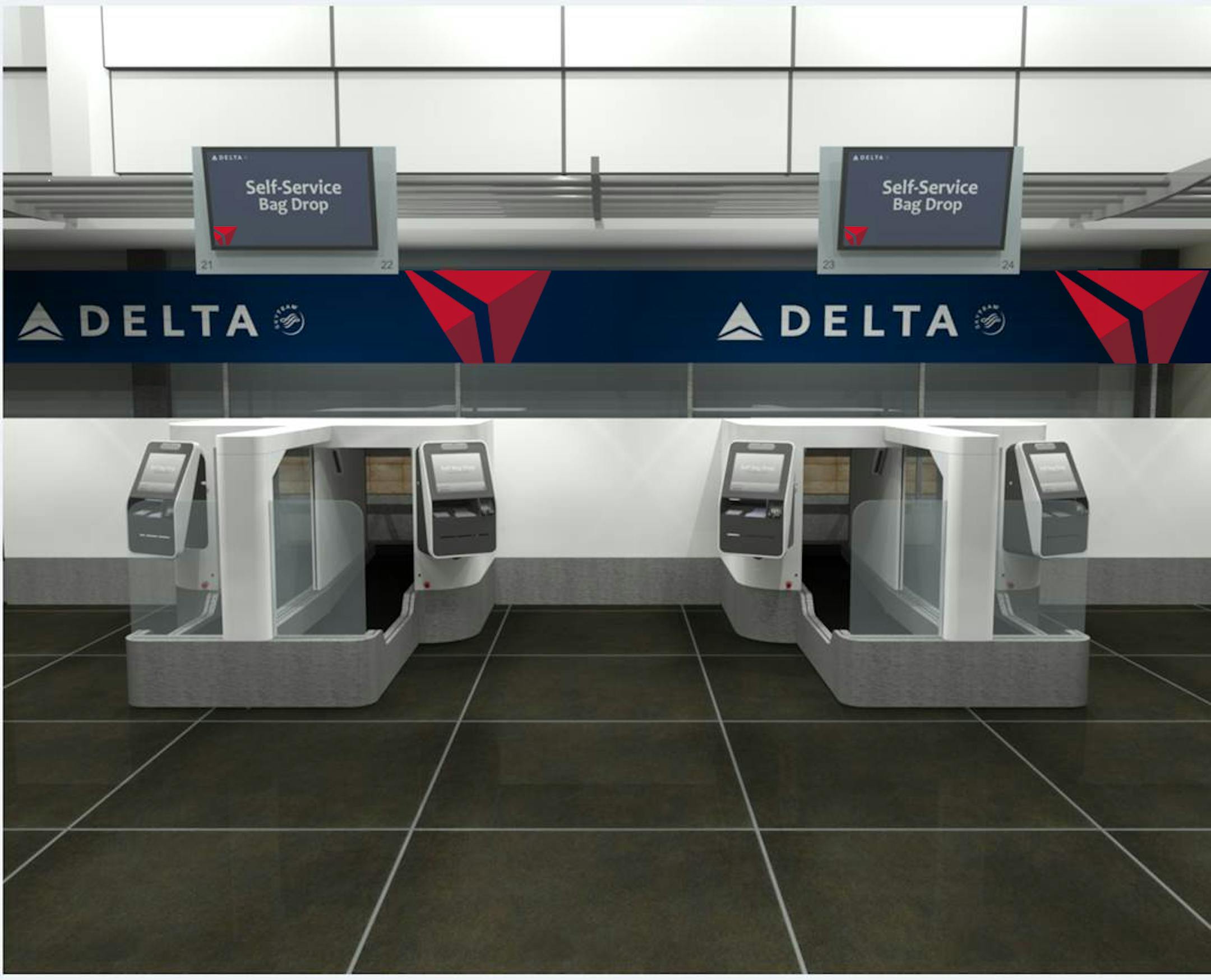 Delta will install four self-service lanes for the pilot program, but only one will use the facial recognition technology.