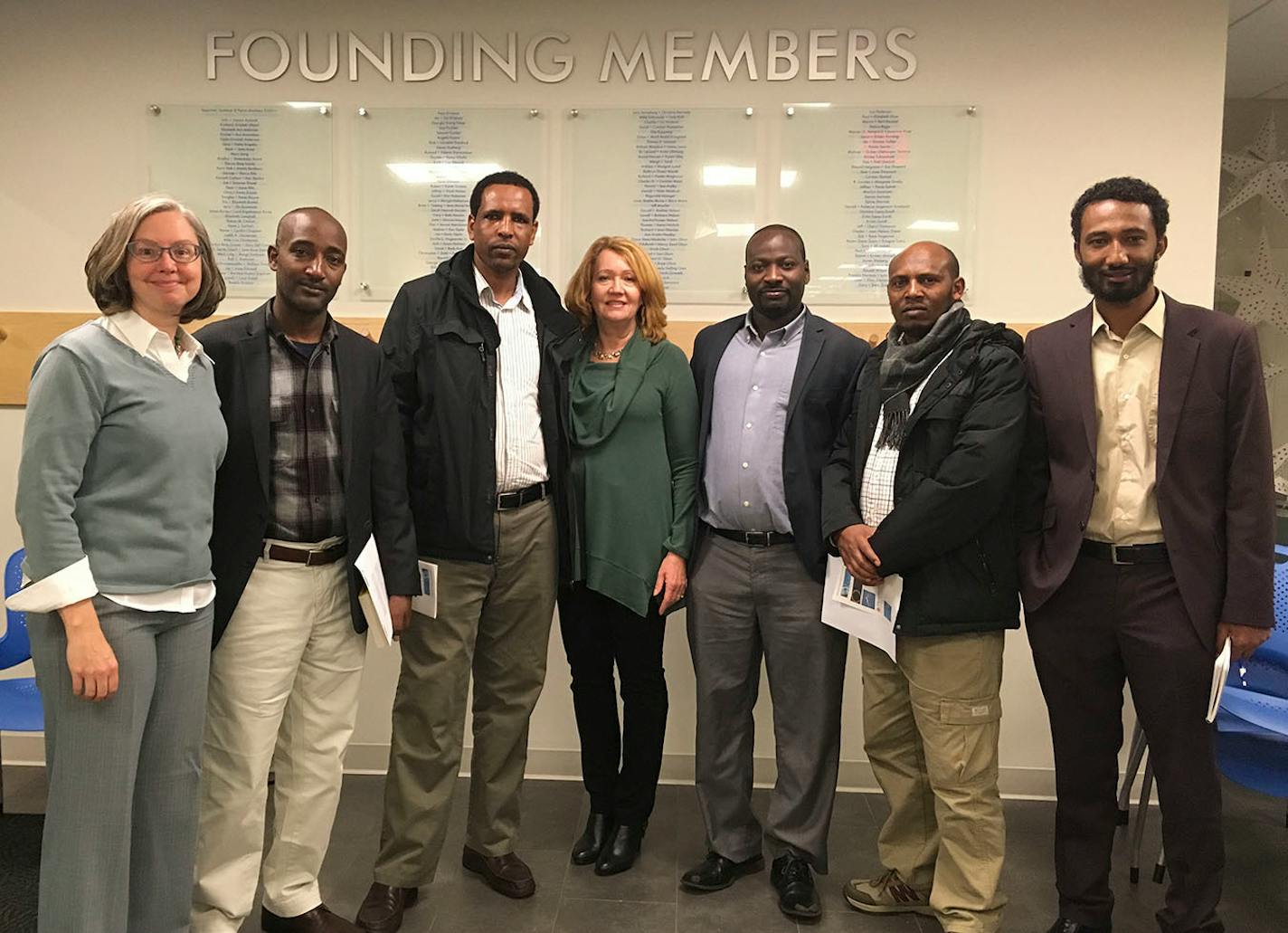 Left to right: Amy Bergquist, Advocates for Human Rights staff attorney joins Husen Beriso, Endris Hundissa, Kathleen Seestadt, Nagessa Oddo Dube, Genemo Uka and Amsalu Mayessa, all members of the United Oromo Voices group. A panel discussion will focus on publicizing the plight of the Oromo people, including ongoing alleged human rights violations that some say the U.S. government ignores while continuing to support Ethioipia. Oromia is a region of Ethiopia and Oromos are an oppressed ethnic mi