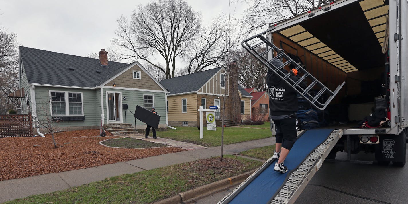 Movers from Two Men and a Truck moved Karen and Mark Swoverland to an apartment after the couple sold their house in south Minneapolis. The frustration continues for house buyers. During April, the supply of houses on the market fell to new lows, putting a lid on home sales and boosting prices. Karen and her husband sold their house in South Mpls in 2.5 days, but for months they've been looking for a house to replace it. They've had no luck, so they're moving into the 7west apartments until they