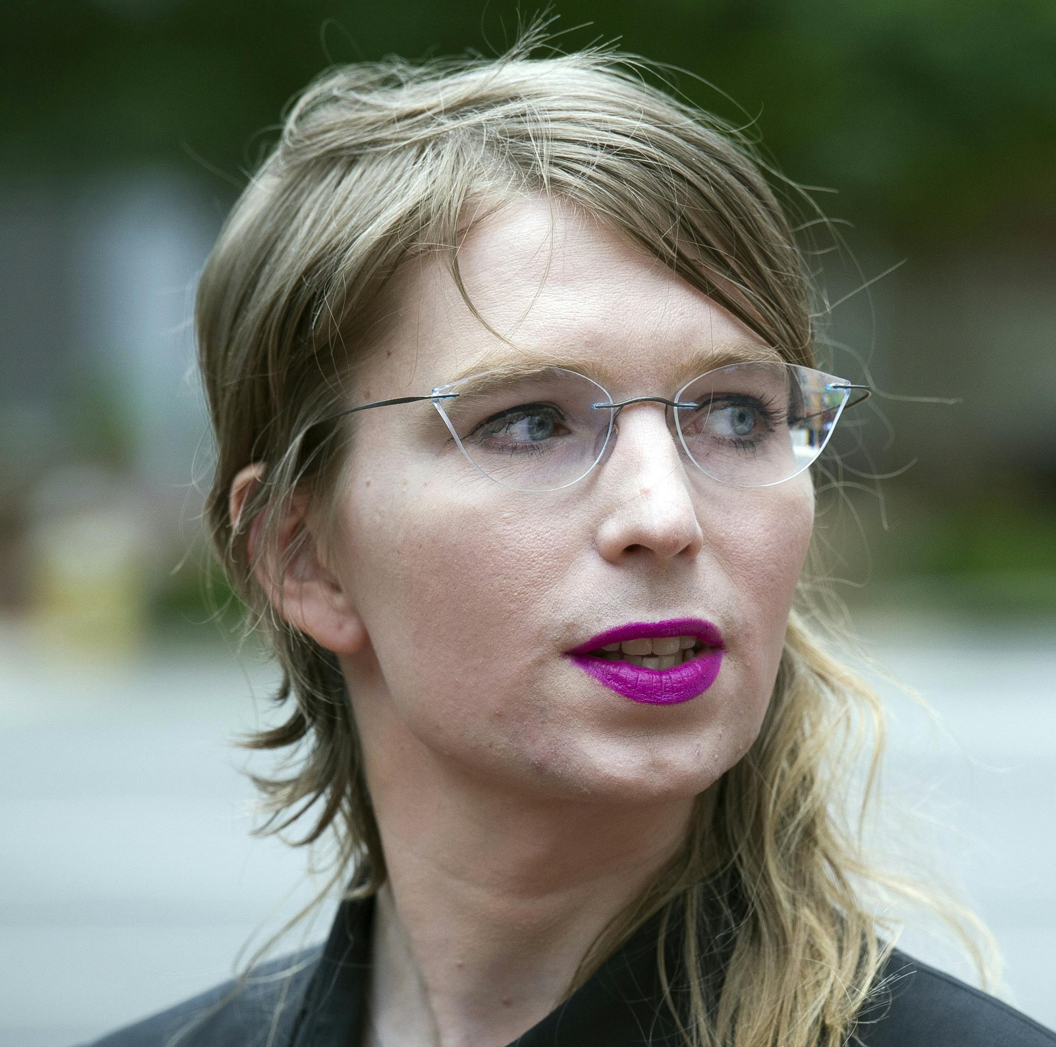Former Army intelligence analyst Chelsea Manning speaks with reporters, after arriving at the federal courthouse in Alexandria, Va., Thursday, May 16, 2019. Manning spoke about the federal court’s continued attempts to compel her to testify in front of a grand jury. (AP Photo/Cliff Owen)