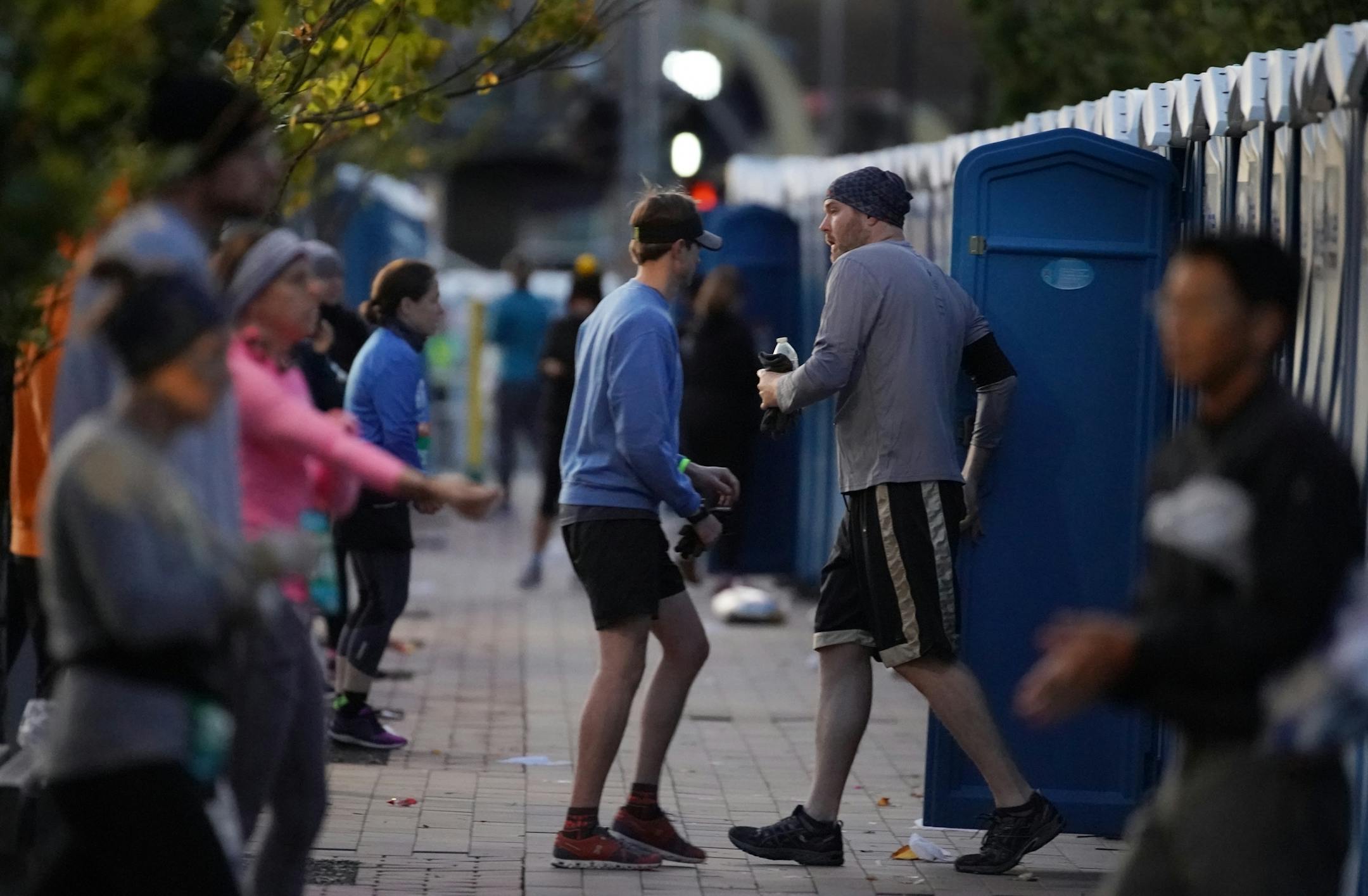Portable toilets were a popular stop before the start of the races.
