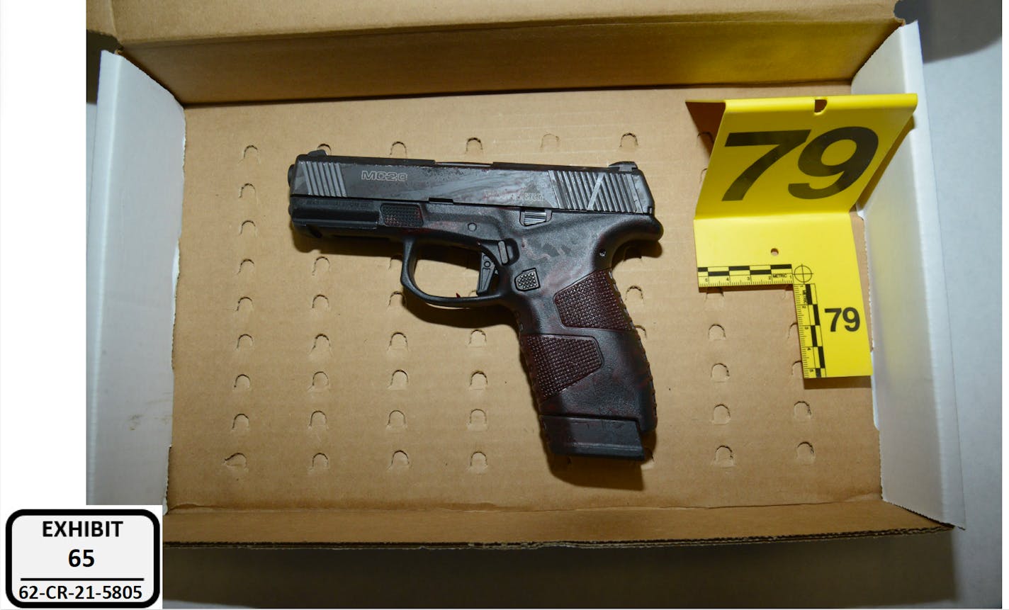 The Mossberg 9mm pistol Devondre Phillips fired repeatedly inside Seventh Street Truck Park on Oct. 10, 2021. It will remain stored in evidence until Phillips serves his sentence for eight counts of attempted murder, then it will be destroyed.