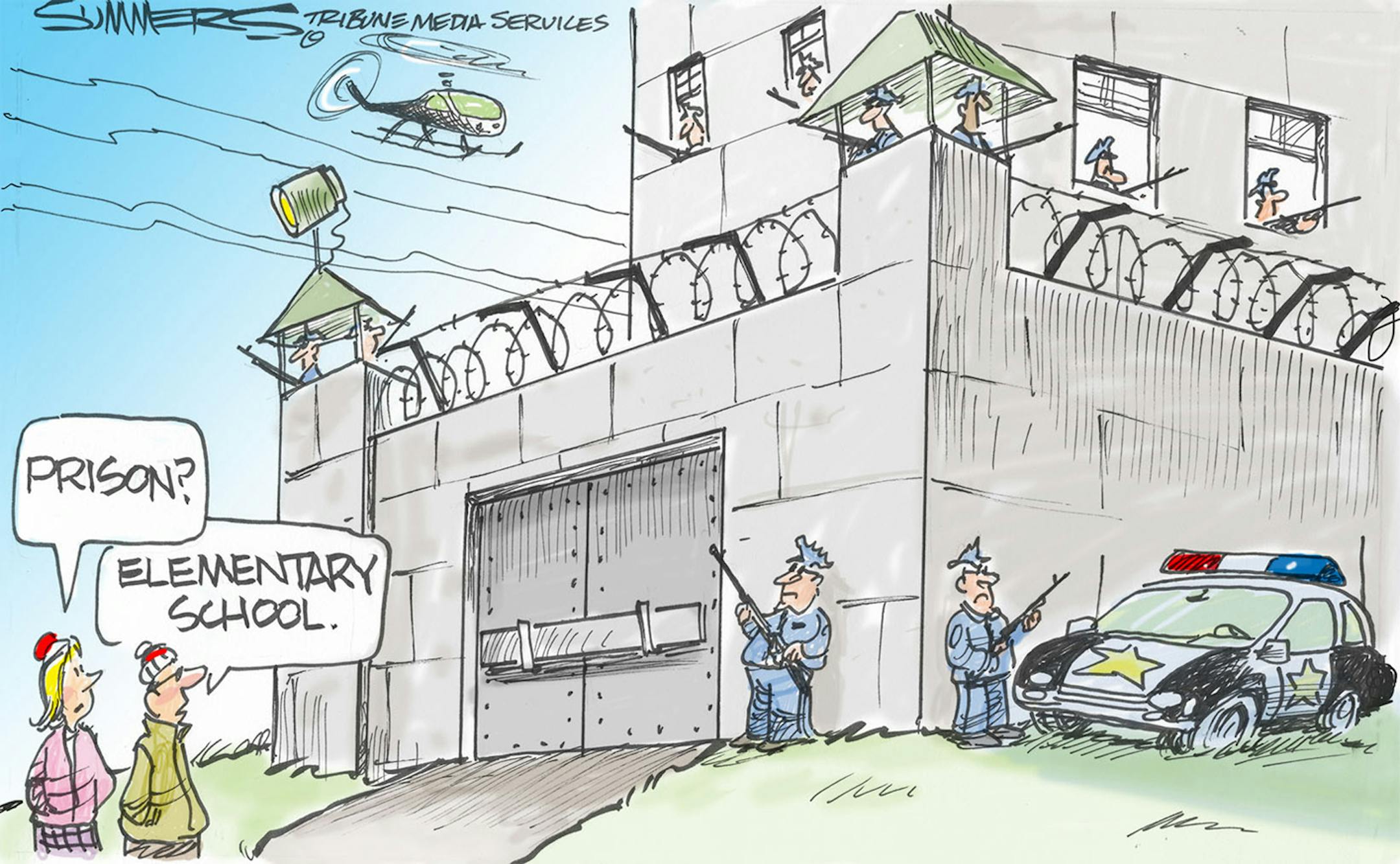 Dana Summers cartoon for Dec. 22, 2012. Topic: NRA's calls for armed police officers at every school.