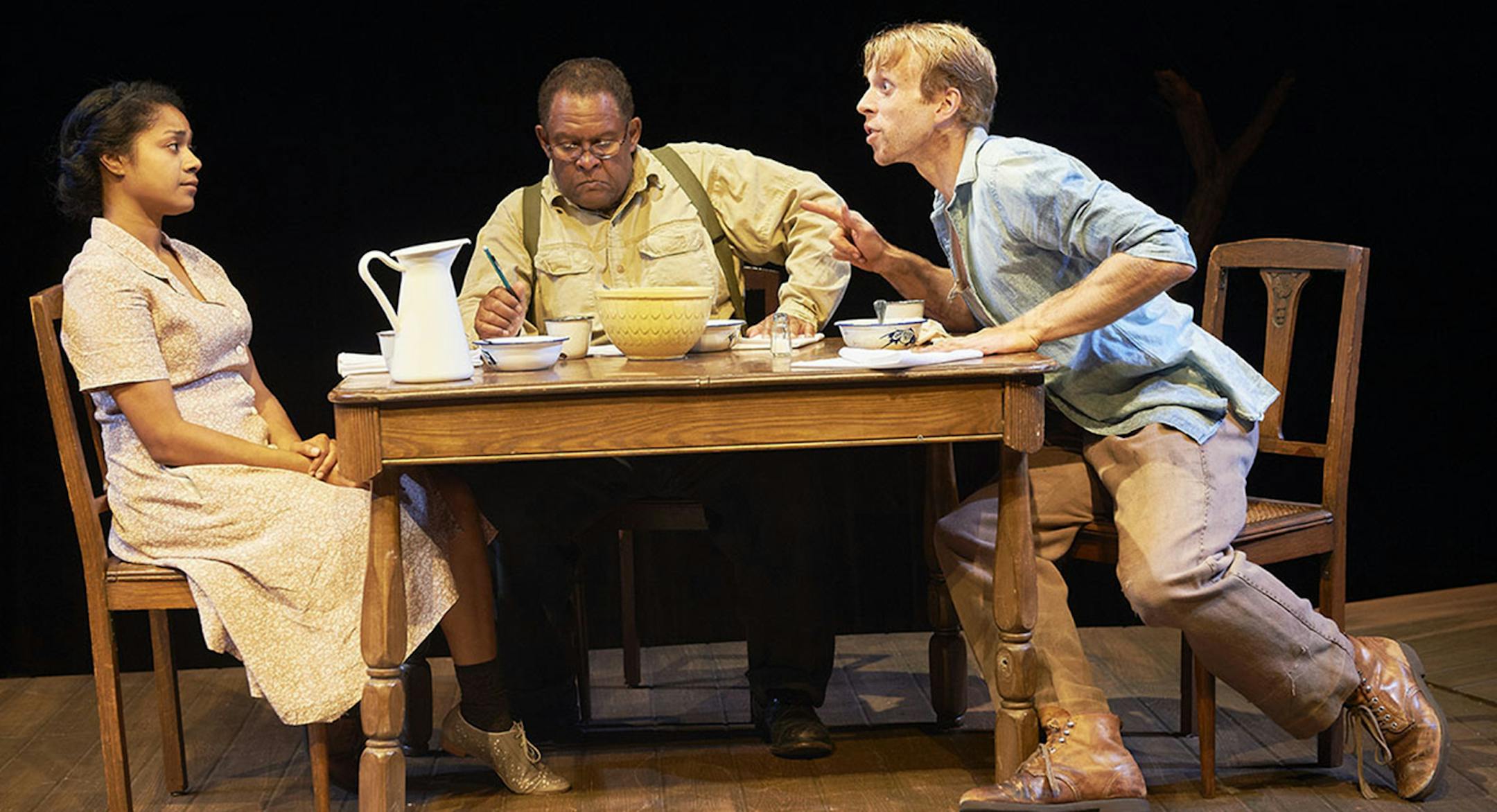 Hope Cervantes, James Craven and Sam Bardwell in the Frank Theatre production of "Things of Dry Hours" rehearsal at the Playwright's Center on September 9, 2015 in Minneapolis, Minnesota. © Tony Nelson