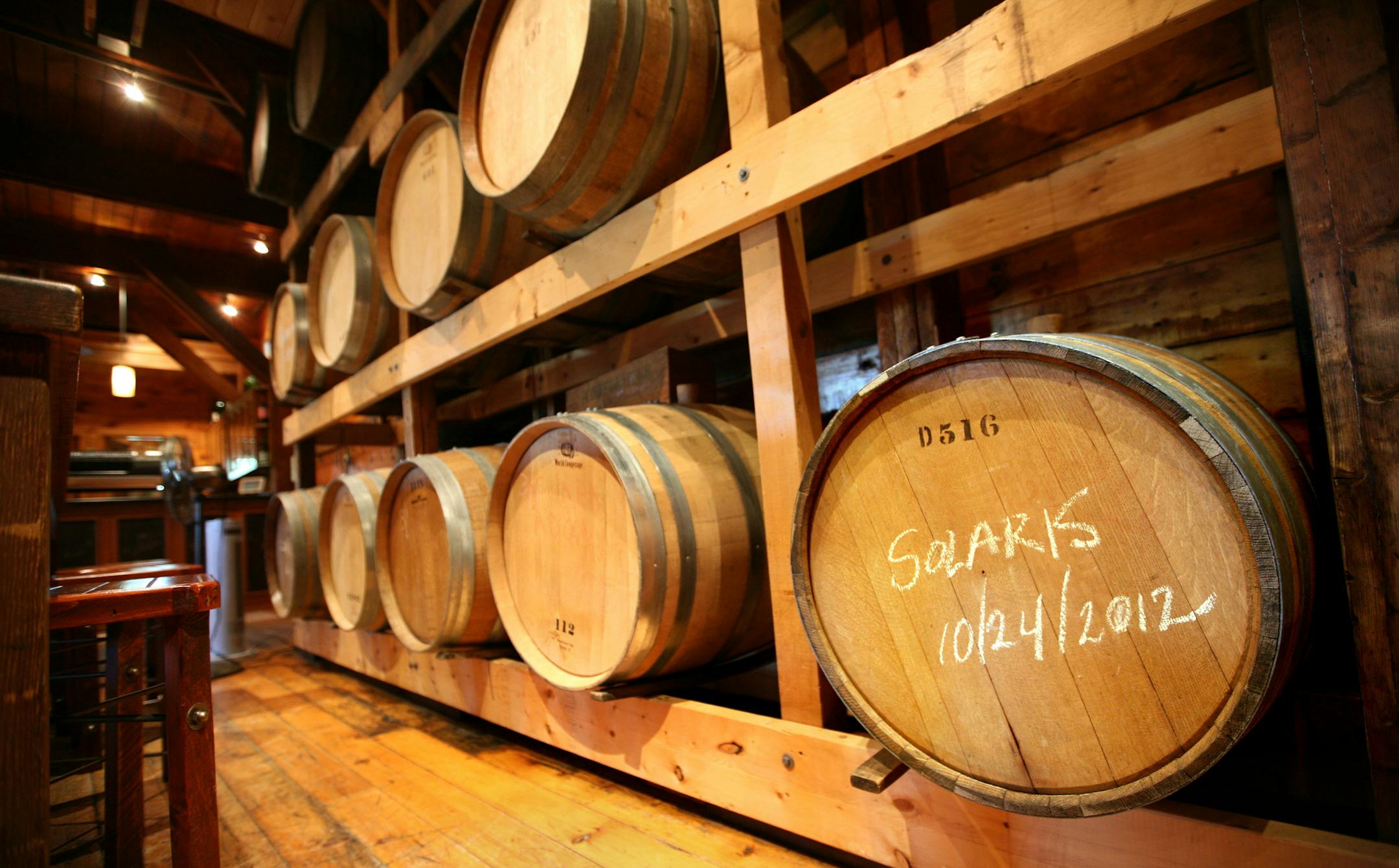 Guests can enjoy wine tastings in the Alexis Bailly Vineyard barrel room at the vineyard in Hastings. Photographed May 23, 2013. (Courtney Perry/Special to the Star Tribune)