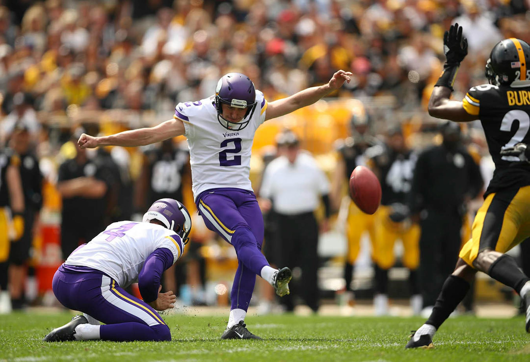 Minnesota Vikings kicker Kai Forbath kicked a 42 yard field goal in the second quarter for Minnesota's only points of the half.