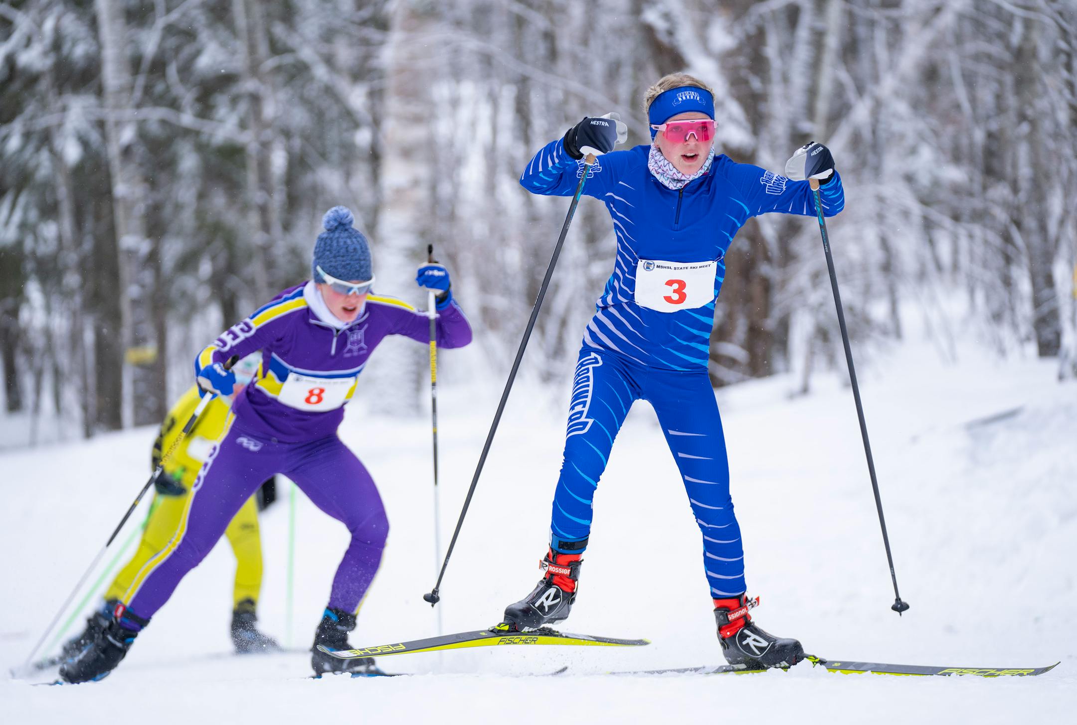 Brainerd nordic skier Isabelle Smith (3) competes in the girl's team sprint qualification race during the MSHSL Boys and Girls Nordic Ski Racing Meet.