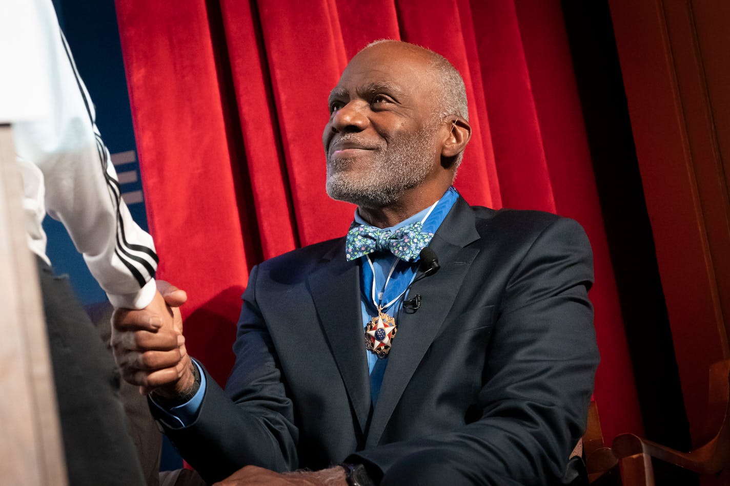 Justice Alan Page greeted students during a celebration for Page at Justice Page Middle School after he received the Presidential Medal of Freedom on November 19, 2018 in Minneapolis, Minn. ] RENEE JONES SCHNEIDER ¥ renee.jones@startribune.com