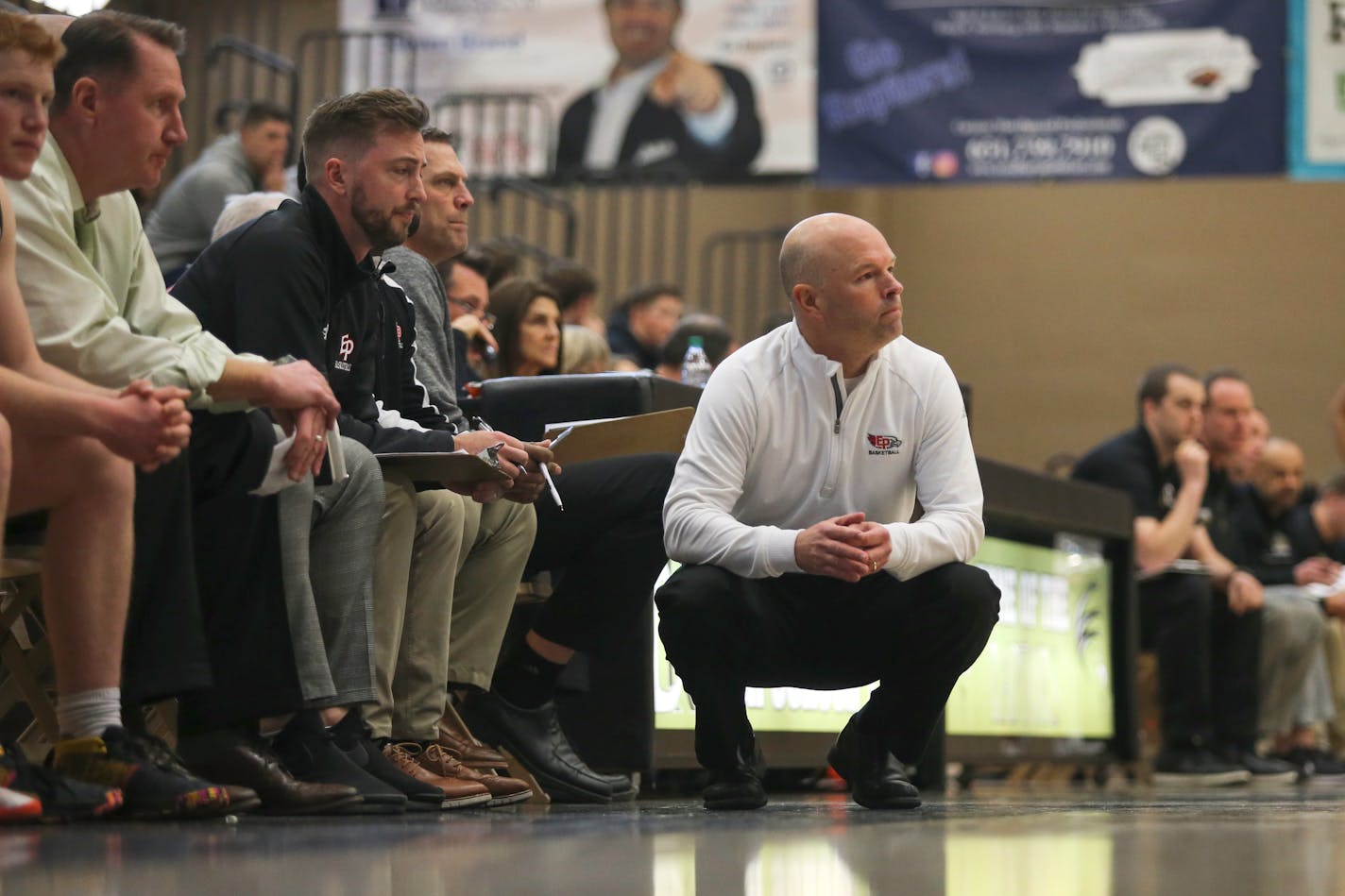 Eden Prairie coach David Flom during a Dec. 21, 2019 game at East Ridge. Photo by Mark Hvidsten, SportsEngine