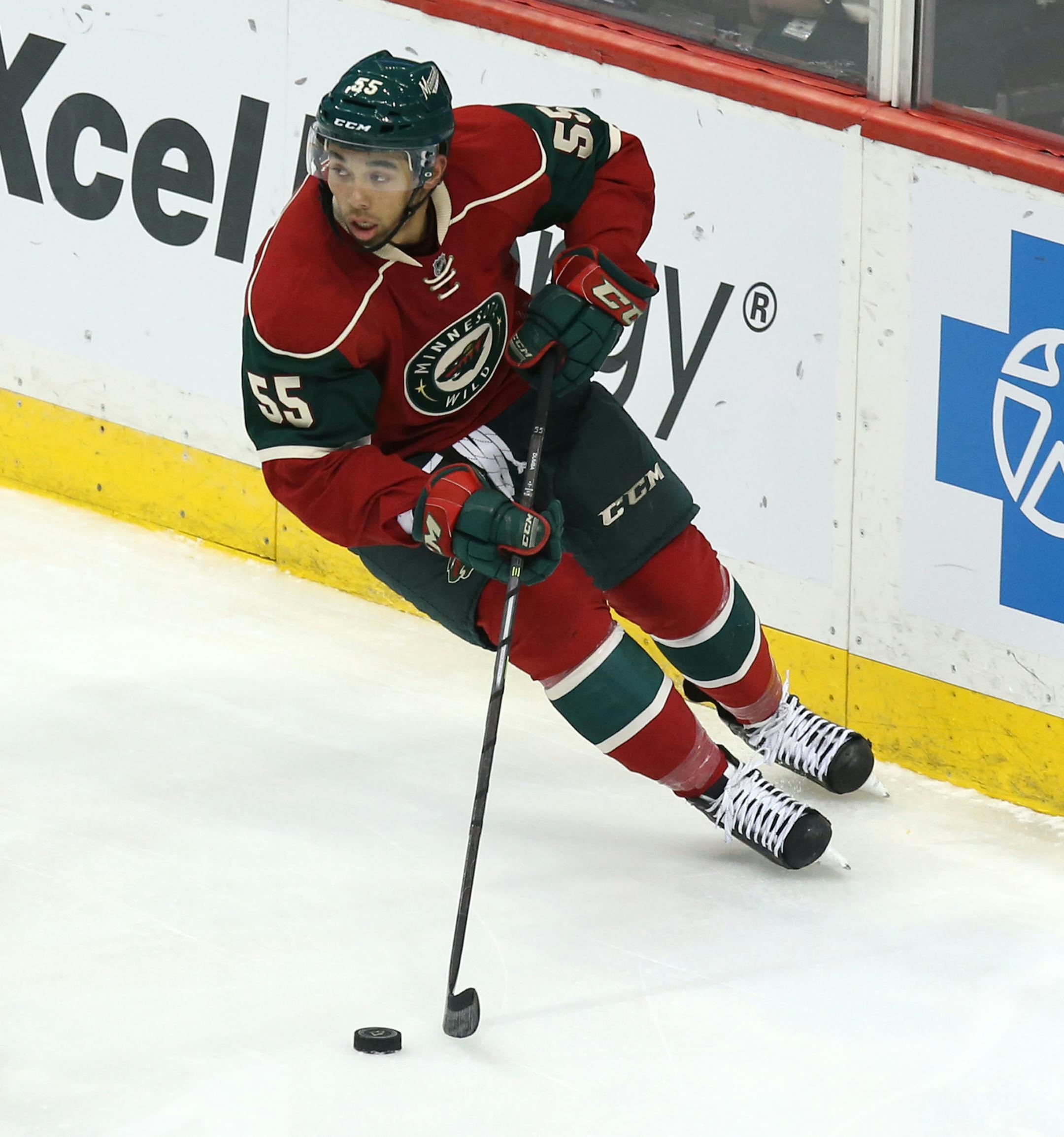 FOR FUTURE USE: Wild's Matt Dumba during their pre season game. ] (KYNDELL HARKNESS/STAR TRIBUNE) kyndell.harkness@startribune.com Wild vs Winnipeg during a pre season game at the Xcel Energy Center in St. Paul Min., Saturday, September 27, 2014. Wild won over the Jets 4-3.