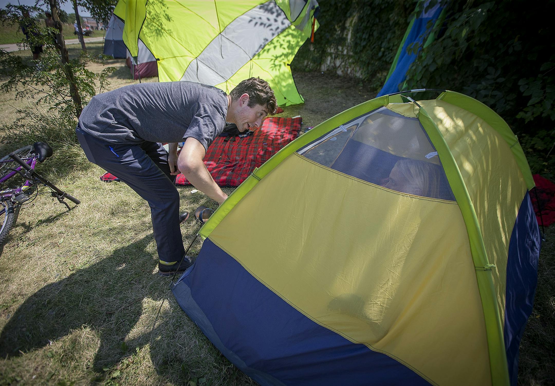 Minneapolis Mayor Jacob Frey visited a homeless encampment on Wednesday along with Police Chief Medaria Arradondo and Sgt. Grant Snyder.