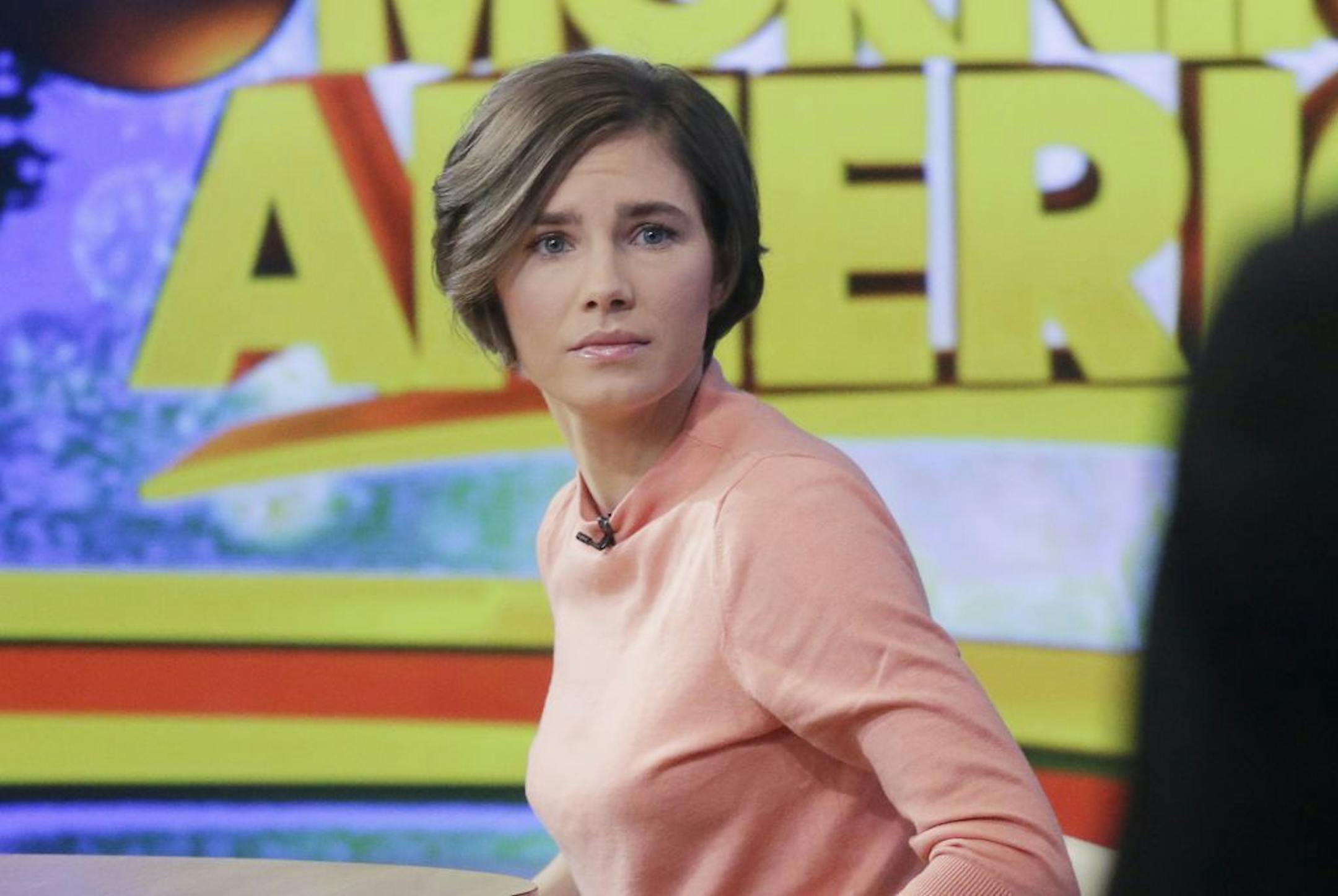 Amanda Knox prepares to leave the set following a television interview, Friday, Jan. 31, 2014 in New York.