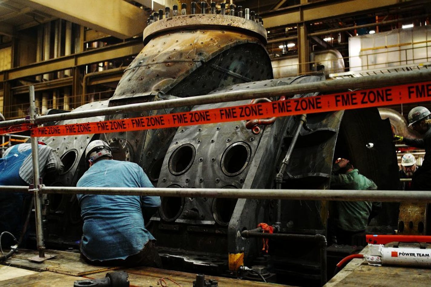 One of the turbines at the Coal Creek Power Station is down and is being refurbished. The plant produces 1,100 megawatts at full capacity and is the largest power plant in North Dakota.