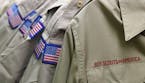 Boy Scout uniforms displayed Tuesday, Feb. 18, 2020, in the retail store at the headquarters for the French Creek Council of the Boy Scouts of America