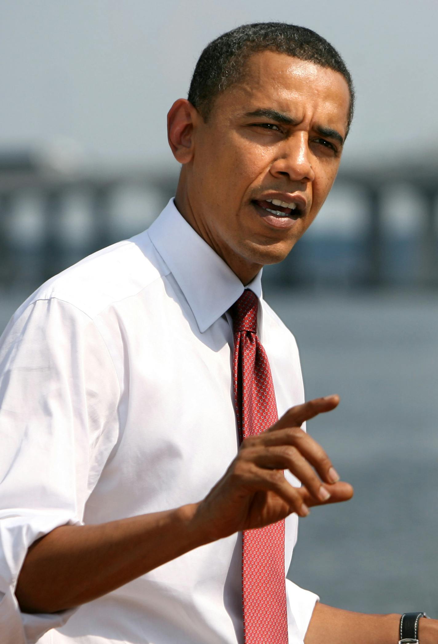 Democratic presidential nominee Sen. Barack Obama speaks with reporters in Jacksonville, Florida, during a press conference on Friday, June 20, 2008.