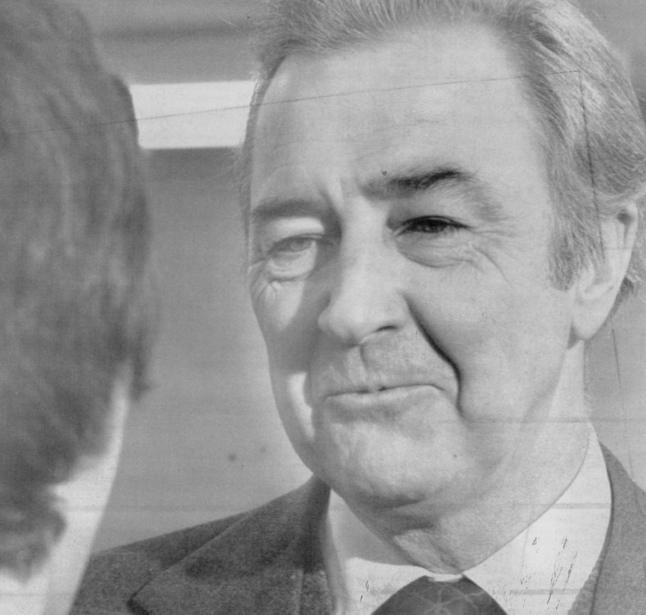 February 16, 1972 Pep talk - Former Sen. Eugene McCarthy talks with a campaign worker during a stop in Minneapolis Tuesday on his day-long swing through the state to rally supporters for the coming state precinct caucuses. Associated Press