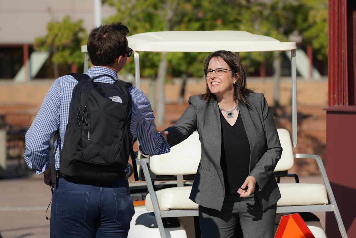 New University of Minnesota President Joan Gabel greeted students on the West Bank on the first day of class this fall.