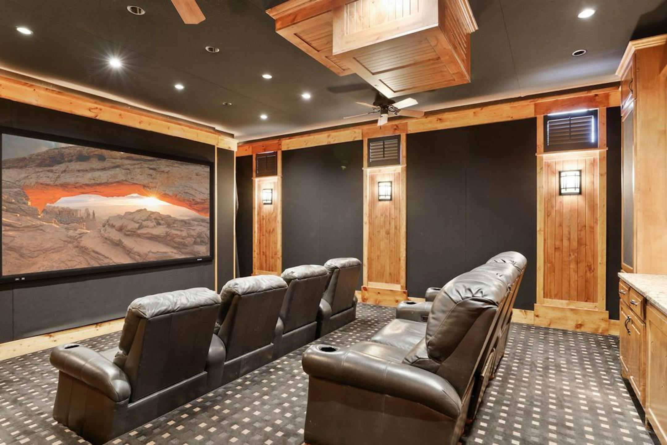 Theater room on the walkout lower level.