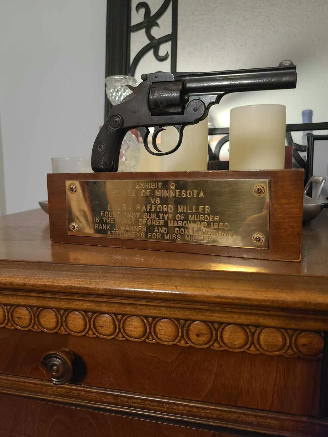 The gun trophy that Jim Nelson inherited from his mother, Jeanne. She got it from her father, Frank Warner, who defended Laura Miller in her murder trial.