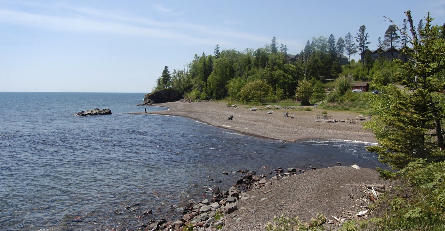 Lutsen Resort includes the historic main lodge along Lake Superior, along with newer townhouses and cabins elsewhere along the shore.