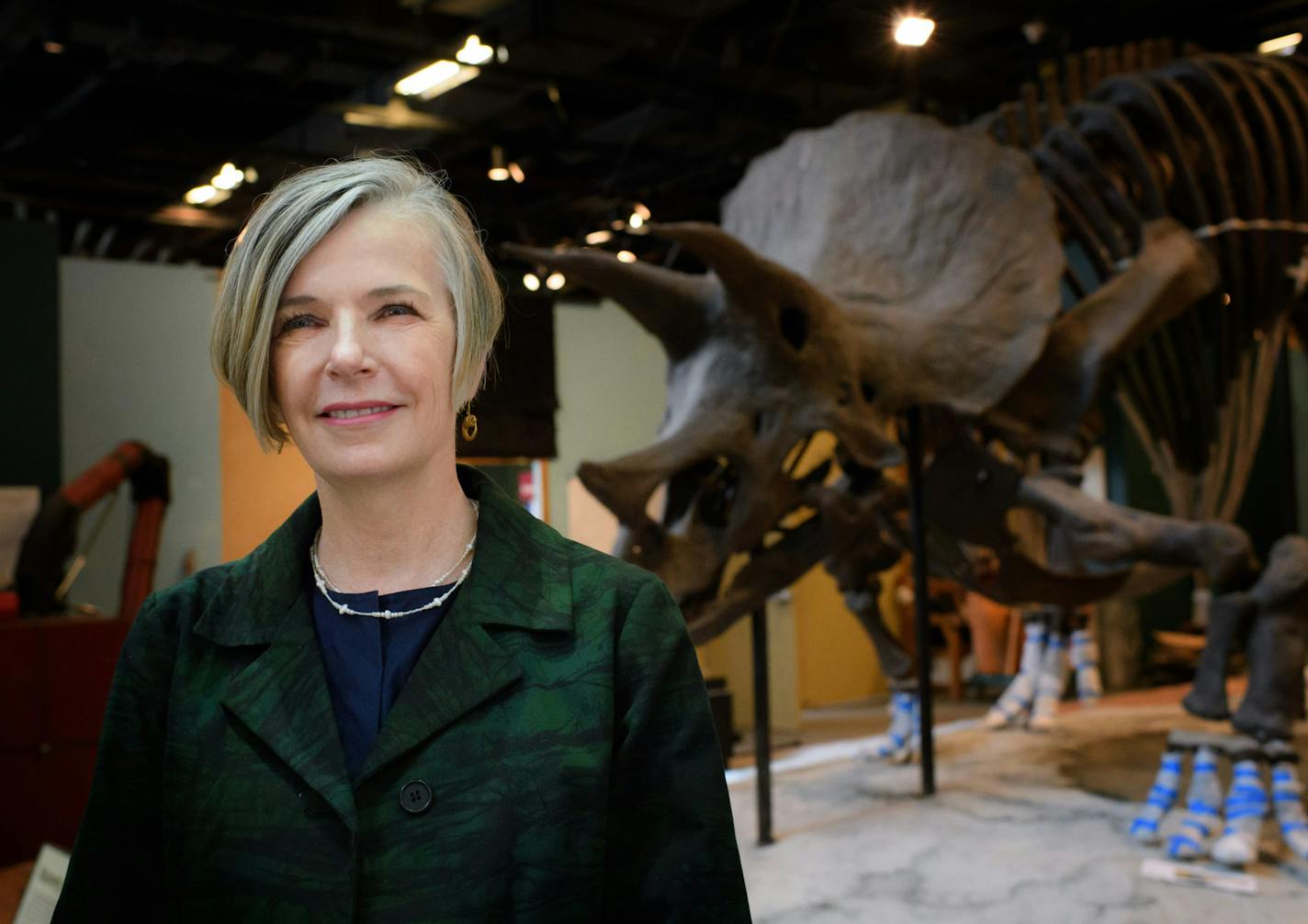 Alison Rempel Brown, the new president and CEO of the Science Museum of Minnesota, with the museum's Triceratops, one of only four real Triceratops on display in the world and the largest complete specimen on display. It was recently moved to make way for a new sports exhibit. ] GLEN STUBBE * gstubbe@startribune.com Monday, July 11, 2016 Alison Rempel Brown, the new president and CEO of the Science Museum of Minnesota, wants to make science friendlier, more approachable, especially for adults.