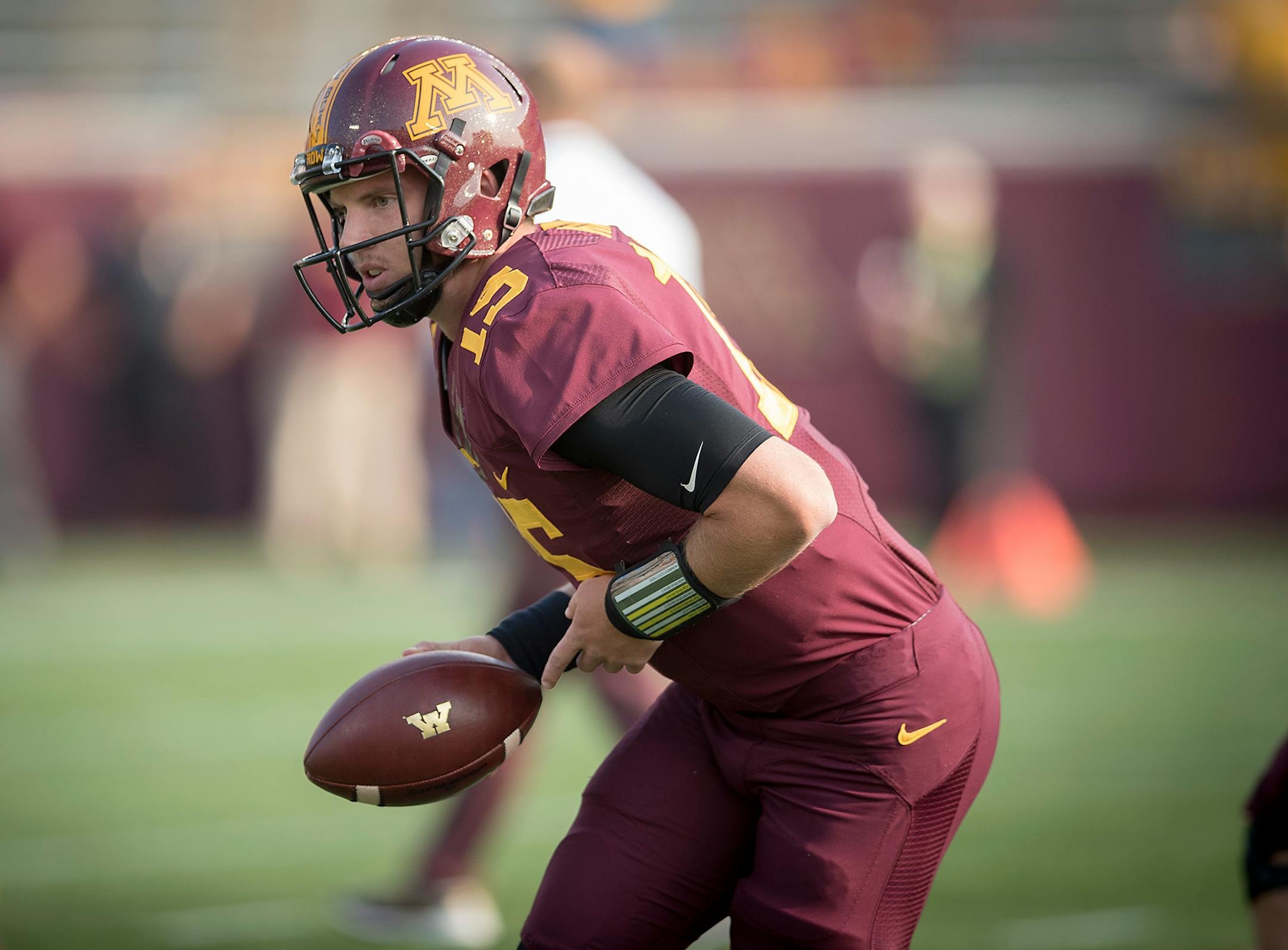 Minnesota's quarterback Conor Rhoda warmed up before the Gophers took on the Buffalo Bulls at TCF Bank Stadium, Thursday, August 31, 2017 in Minneapolis, MN. ] ELIZABETH FLORES � liz.flores@startribune.com