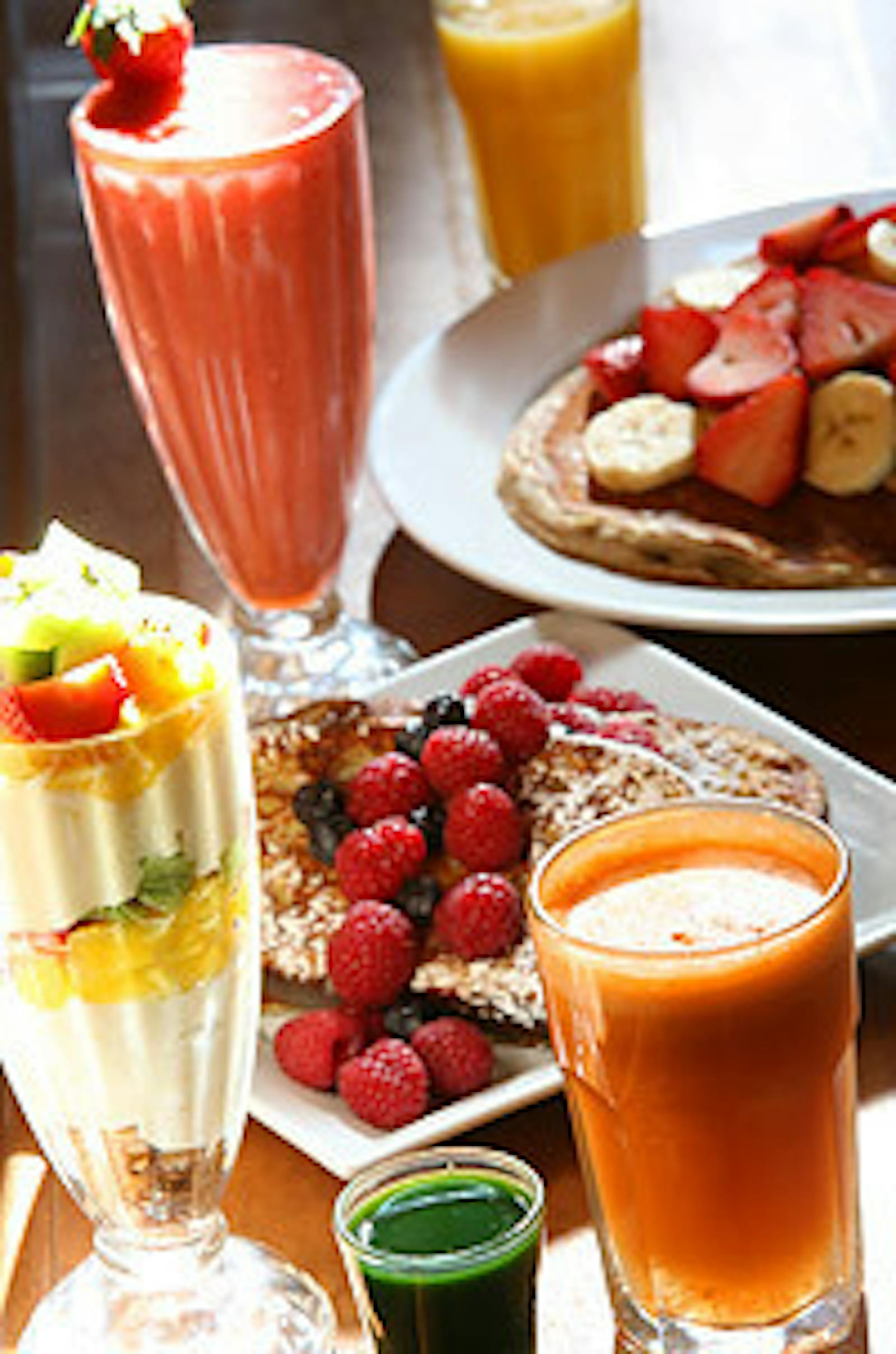 Fresh fruit is abundant in parfaits, smoothies and pancakes at Good Earth