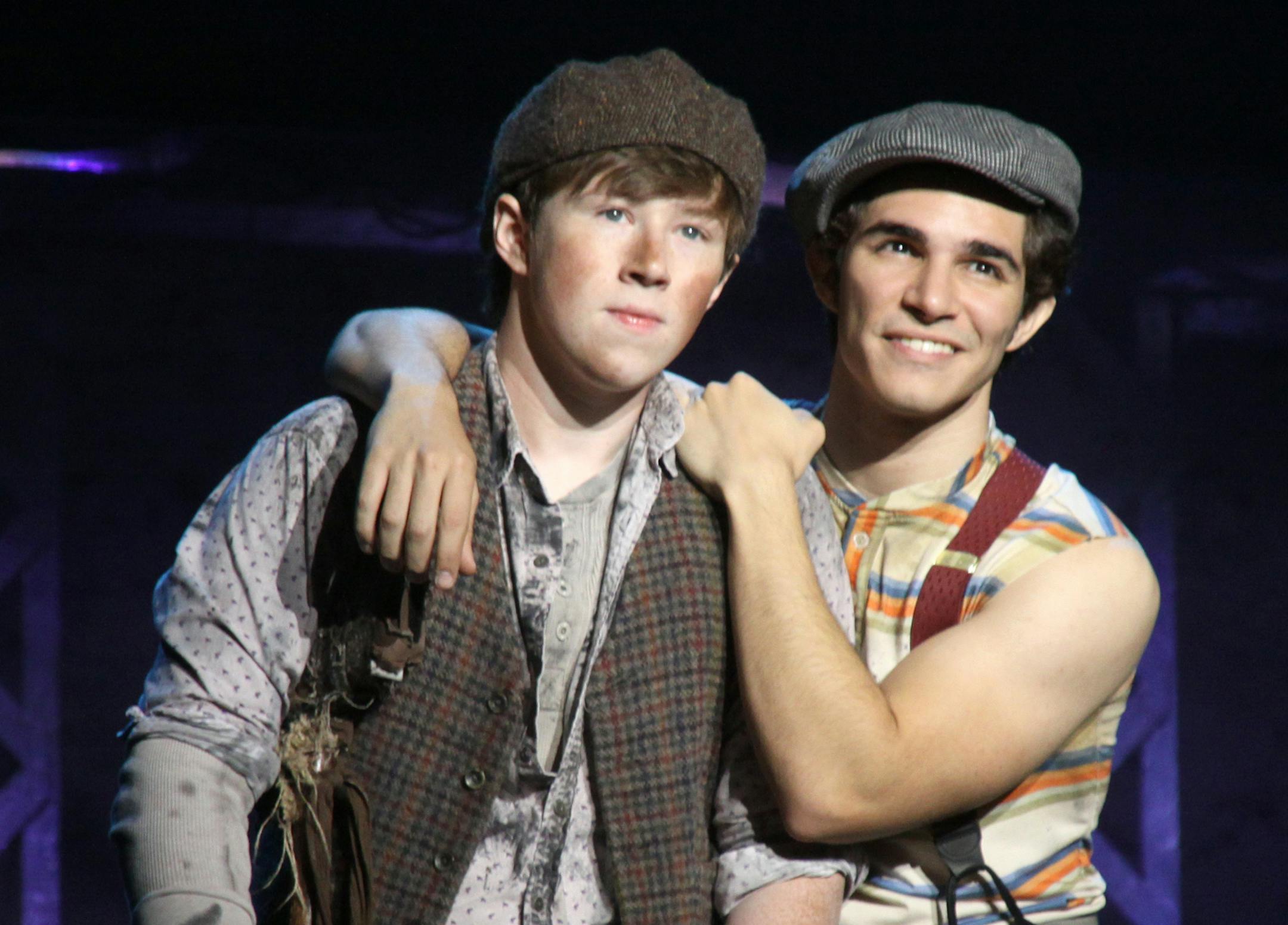 Zachary Sayle (Crutchie) and Joey Barreiro (Jack Kelly). North American Tour company of Disneyís NEWSIES. Photo credit: ©Disney. Photo by Shane Gutierrez.