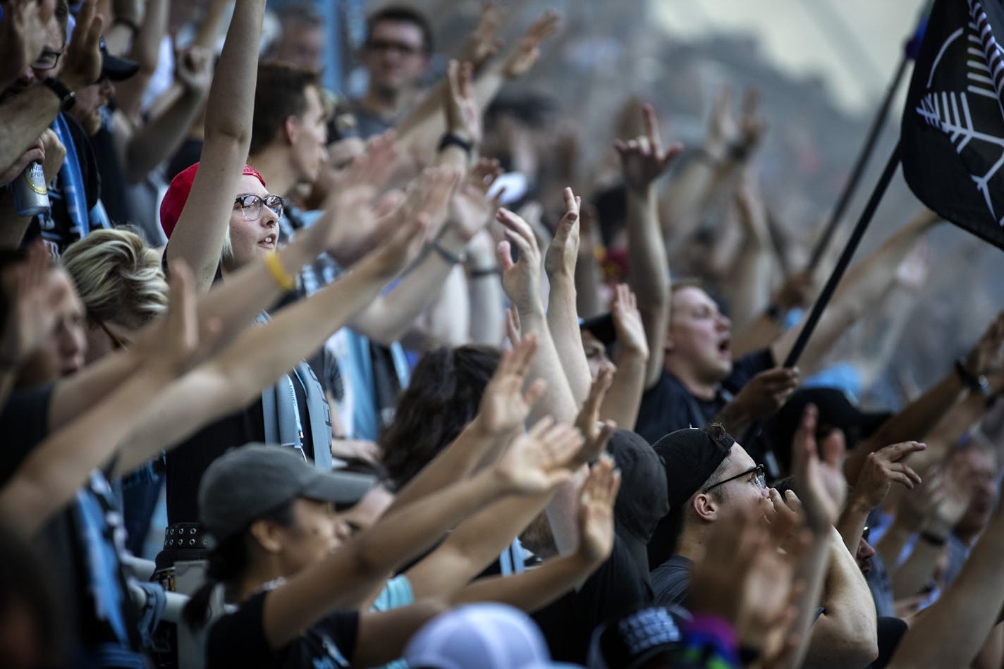 Minnesota United FC fans cheered before the start of the game. ] CARLOS GONZALEZ &#x2022; cgonzalez@startribune.com &#x2013; St. Paul, MN &#x2013; July 10, 2019, Allianz Field, MLS Soccer, Minnesota United FC Loons vs. New Mexico United in the U.S. Open Cup quarterfinals