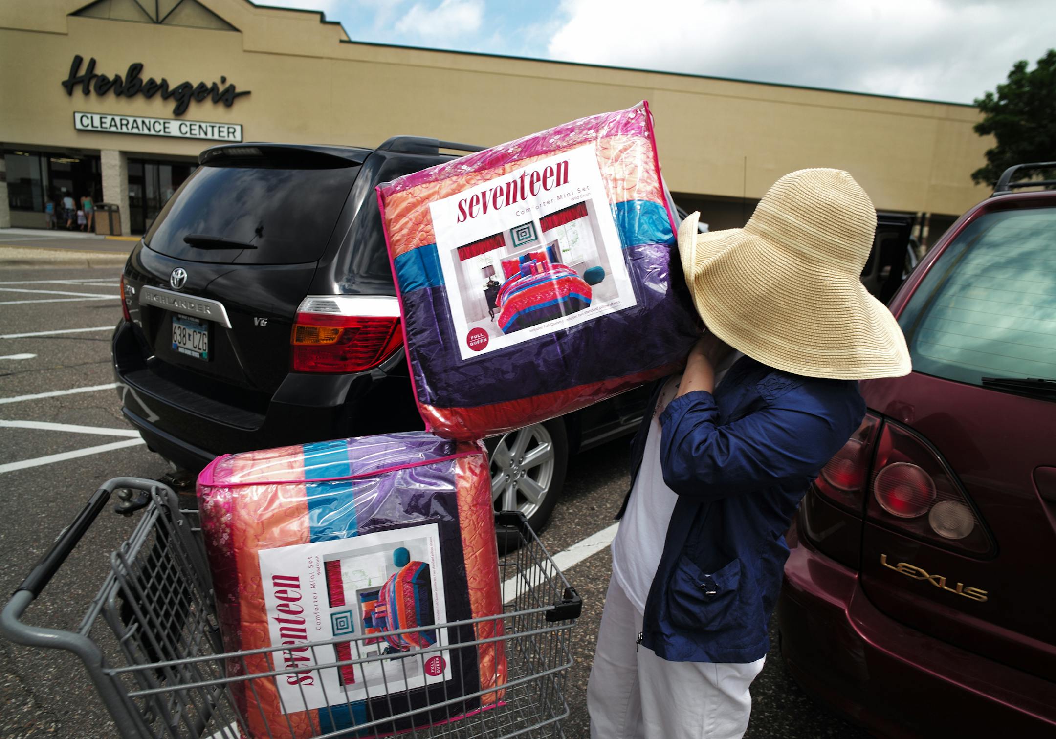 At the Herberger’s Clearance Center in Maplewood, Mariah Hong picked up some comforters. Bedding and housewares are well-represented there.