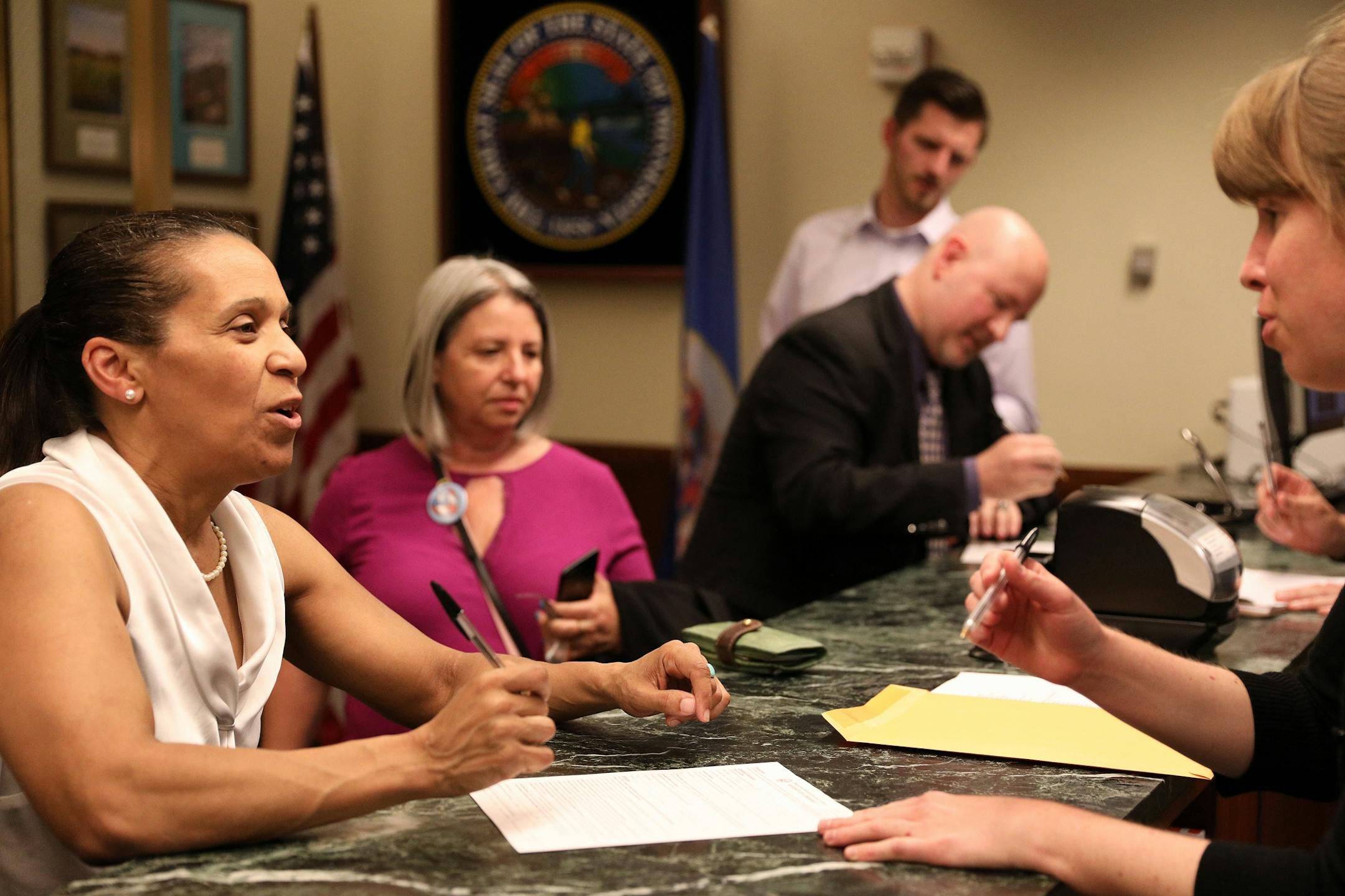 Kim Ellison, Minneapolis Board of Education member and former wife of Rep. Keith Ellison, filed to fill his congressional seat in the final minutes before the filing deadline Tuesday.