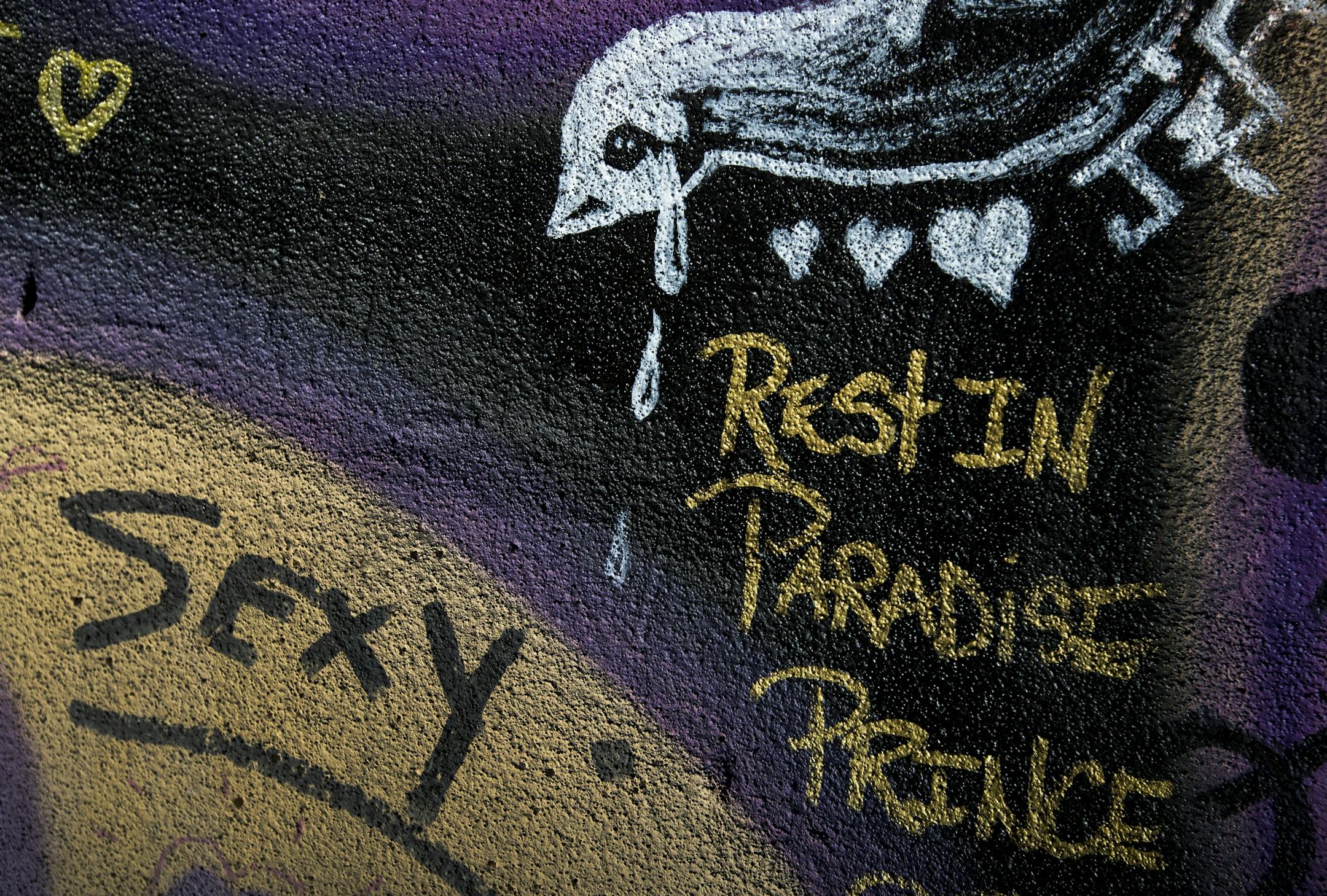 Prince fans have left messages and art on the underpass between Lake Ann Park and Paisley Park in Chanhassen.