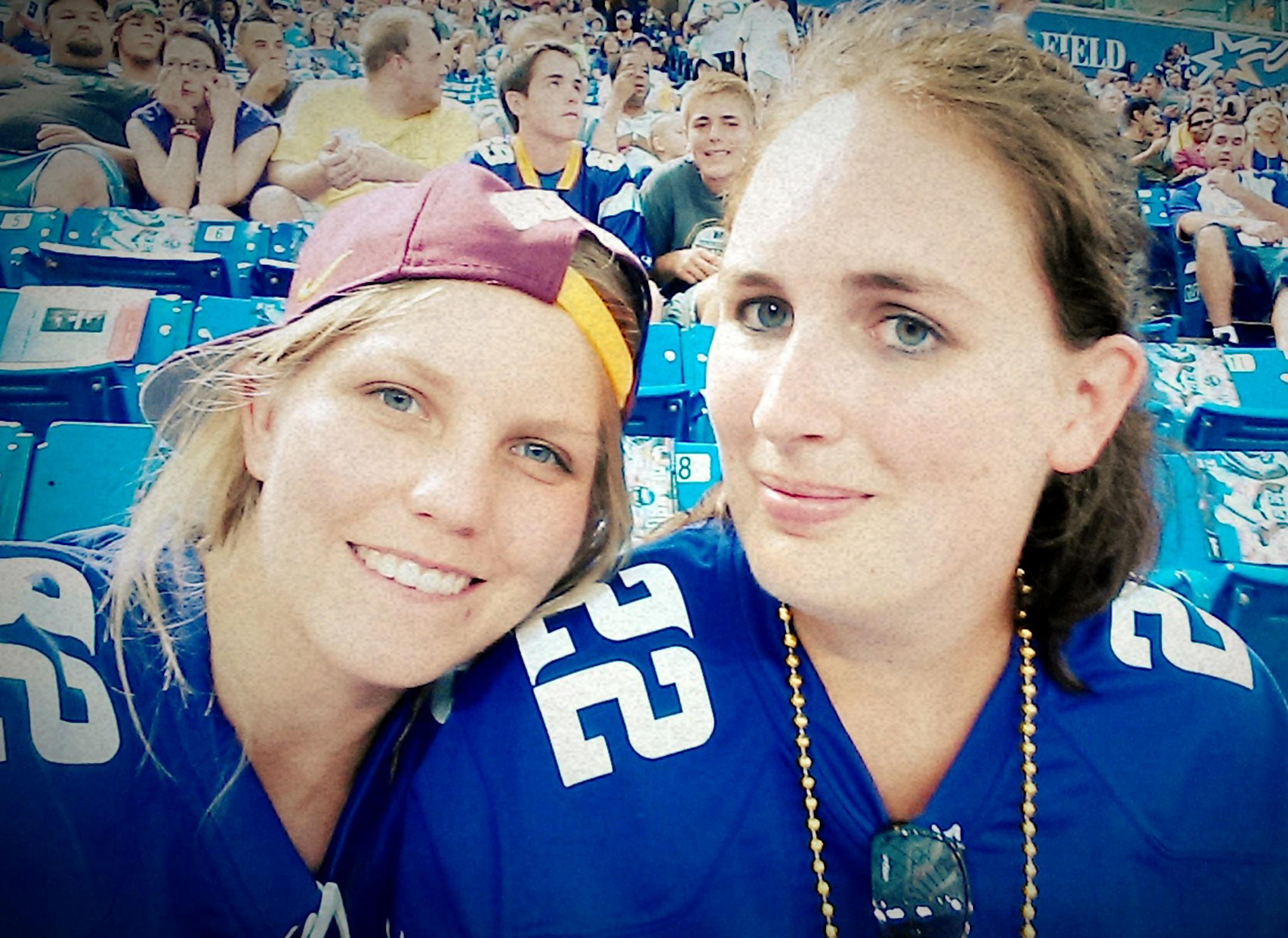 Iselin, left, and Karisa Lundberg have followed the Vikings from Oslo, Norway, and London, where they currently live.