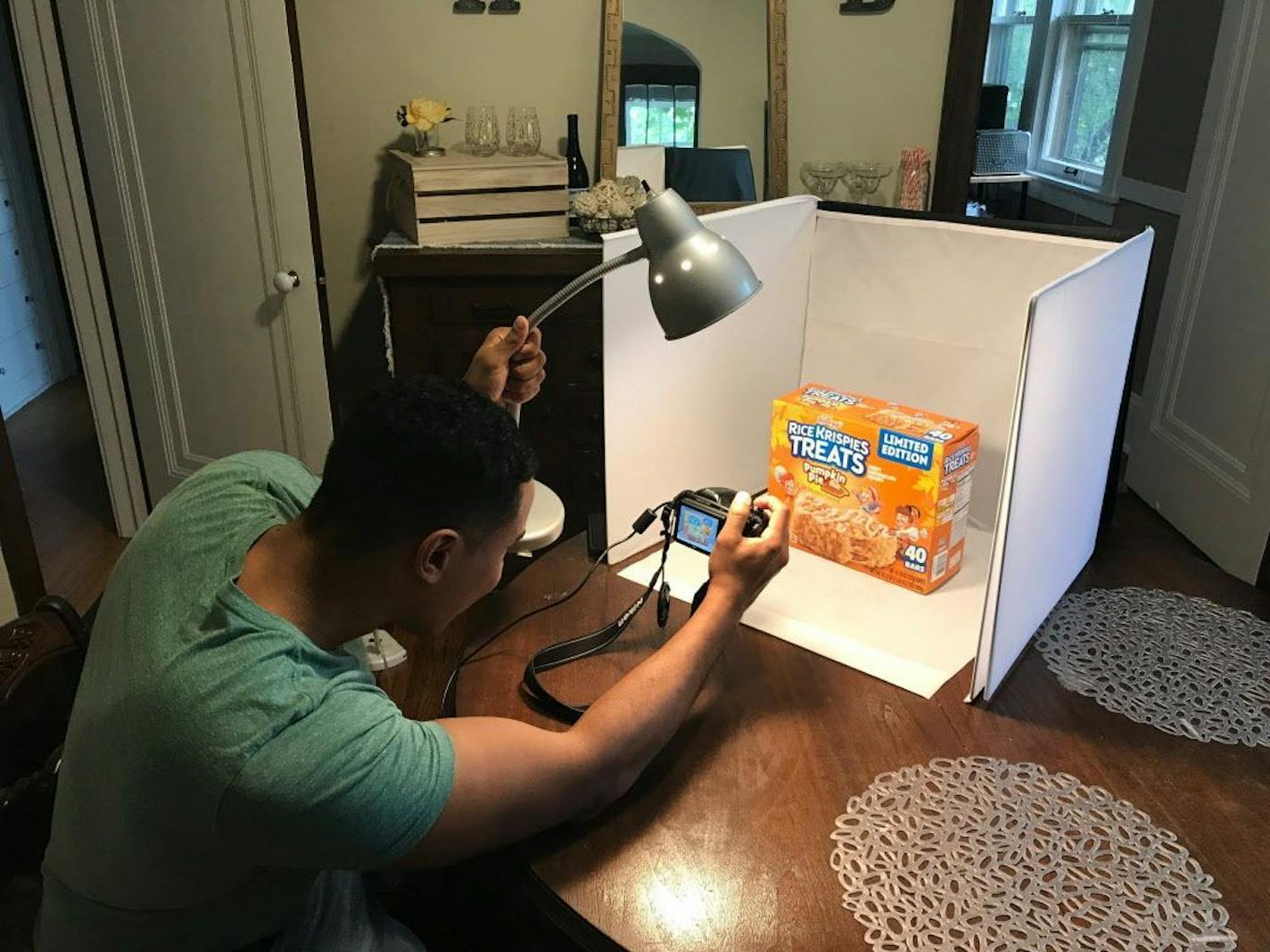 Ben Passer takes photos of pumpkin pie Rice Krispies Treats for his website snackcellar.com and Instagram account @snackcellar.