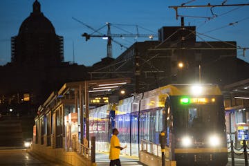 An eastbound Green Line train passed through St. Paul at the 10th Street Station on Friday night.