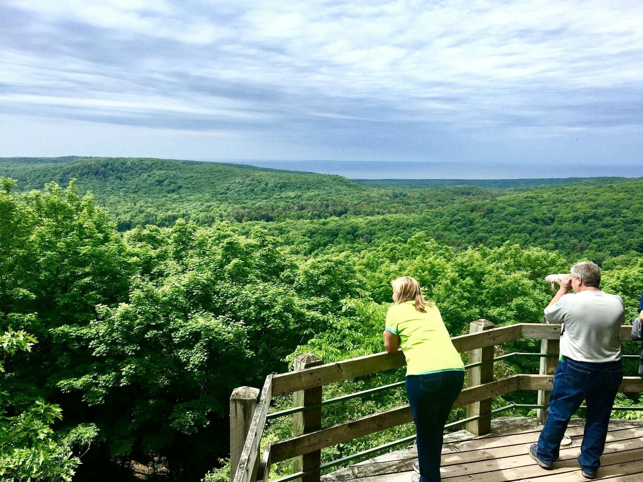 The 50-foot-tall Summit Peak Observation Tower is the highest point in Porcupine Mountains Wilderness State Park and on a clear day, visitors can see the Apostle Islands. The park is on the shores of Lake Superior and Michigan's largest state park -- a popular destination on the 1,300-mile Lake Superior Circle Tour.