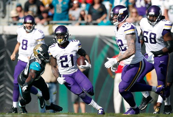 Vikings running back Jerick McKinnon cut back on Jacksonville linebacker Telvin Smith while picking up a first down in the second quarter. McKinnon an