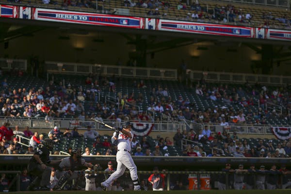 Minnesota Twins right fielder Oswaldo Arcia lined out to right in the ninth inning Sunday afternoon at Target Field. ] JEFF WHEELER &#xef; jeff.wheele