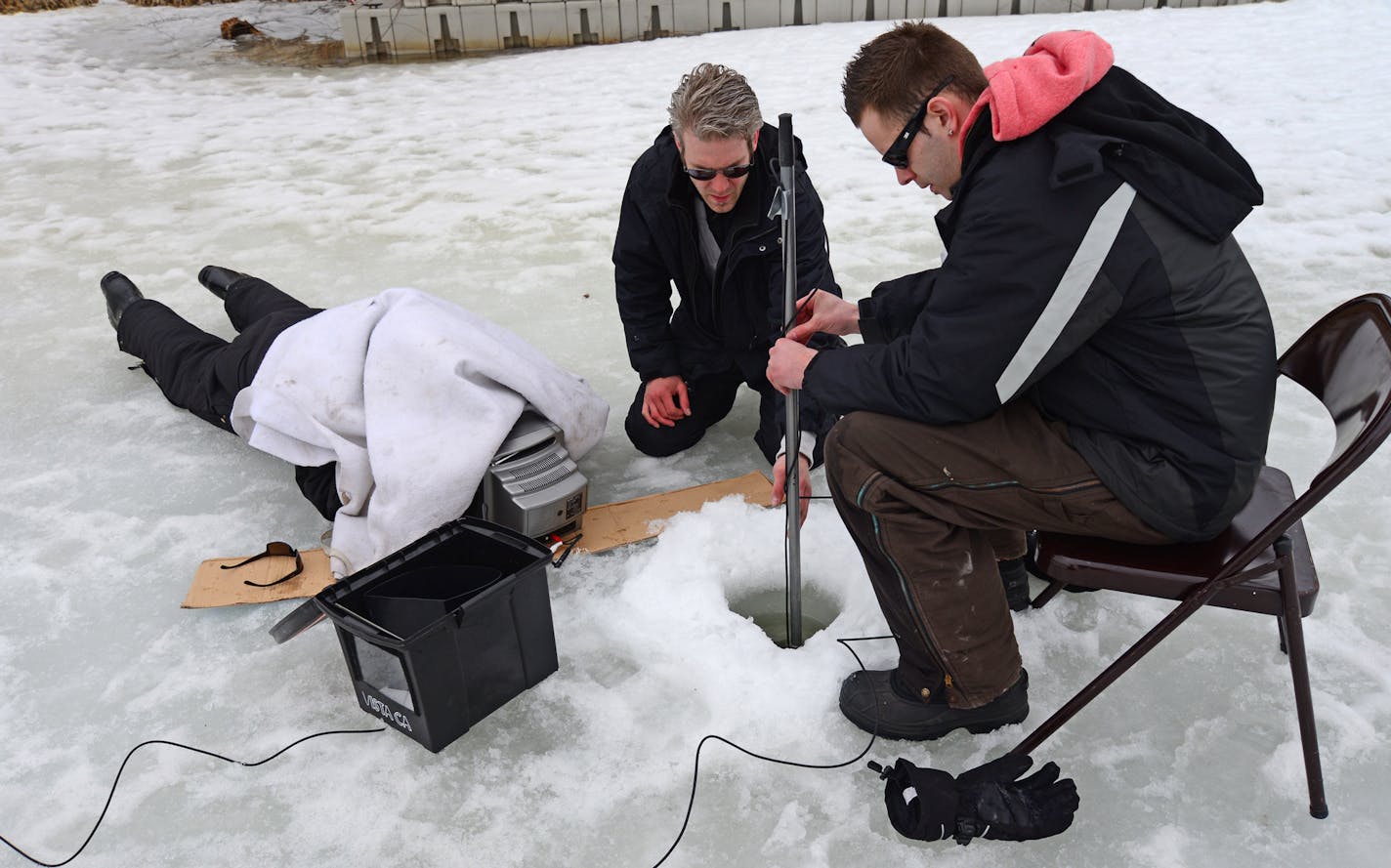 Kira Trevino's cousin, Mike Teige, is taking matters into his own hands. He showed up at Keller Lake Friday morning to do his own drilling and search. these volunteers used a underwater camera to look into one of hundreds of holes in the ice at Keller Lake] Richard.Sennott@startribune.com Richard Sennott/Star Tribune. , Maplewood Minn. Friday 3/29/13) ** (cq)