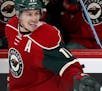 Zach Parise (11) smiled after a goal in the first period. Parise scored three in the first for a hat trick. ] CARLOS GONZALEZ cgonzalez@startribune.co