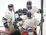 Chanhassen's Tyler Smith was surrounded by support after he scored Friday. On Saturday the support came from a visiting aunt and a skate-sharpening da