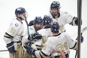 Chanhassen's Tyler Smith was surrounded by support after he scored Friday. On Saturday the support came from a visiting aunt and a skate-sharpening da