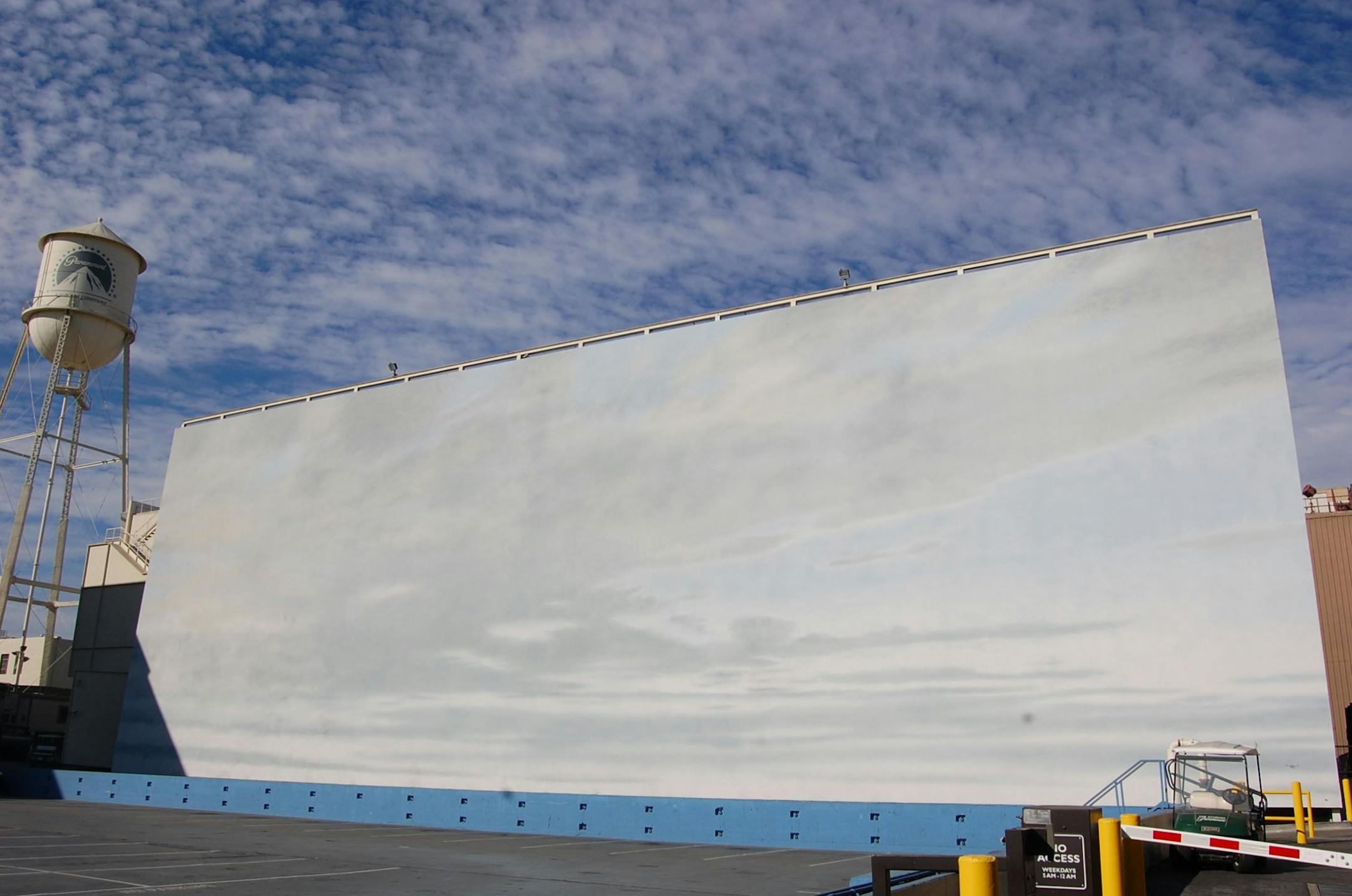 A fake blue sky sits next to a slightly sunken parking lot that can be filled with nearly a million gallons of water at Paramount Studios in Hollywood. It's officially called the Blue Sky Tank, or B-Tank.