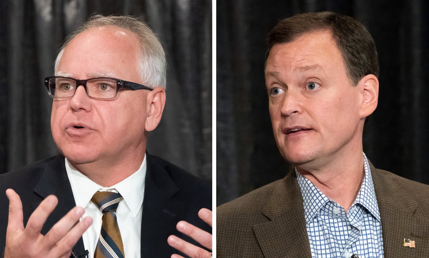 Candidates for Minnesota governor Tim Walz, left, and Jeff Johnson have sketched out starkly different visions for the future of state government.